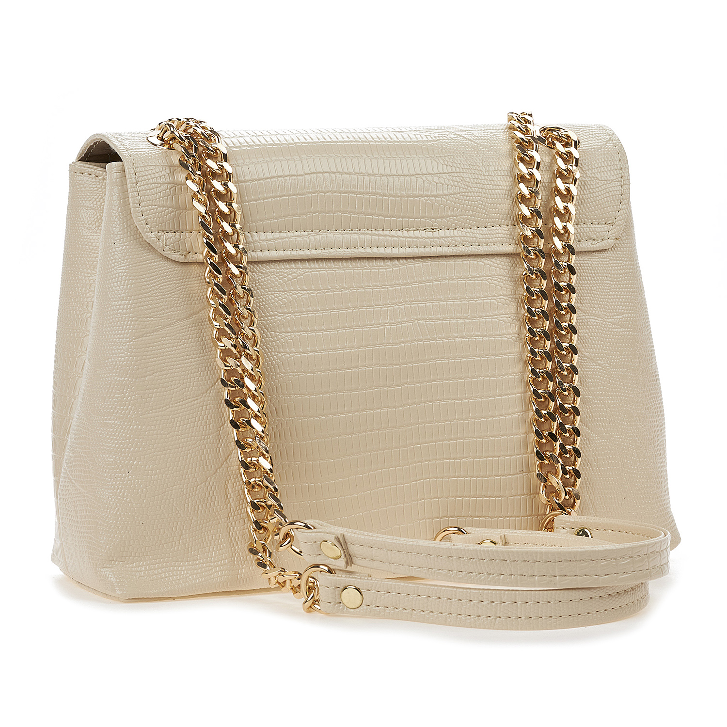 Sequoia Γυναικεία Τσάντα Ώμου με Ανάγλυφο Μοτίβο Ιγκουάνα και Χρυσή Αλυσίδα V-111IG Μπεζ