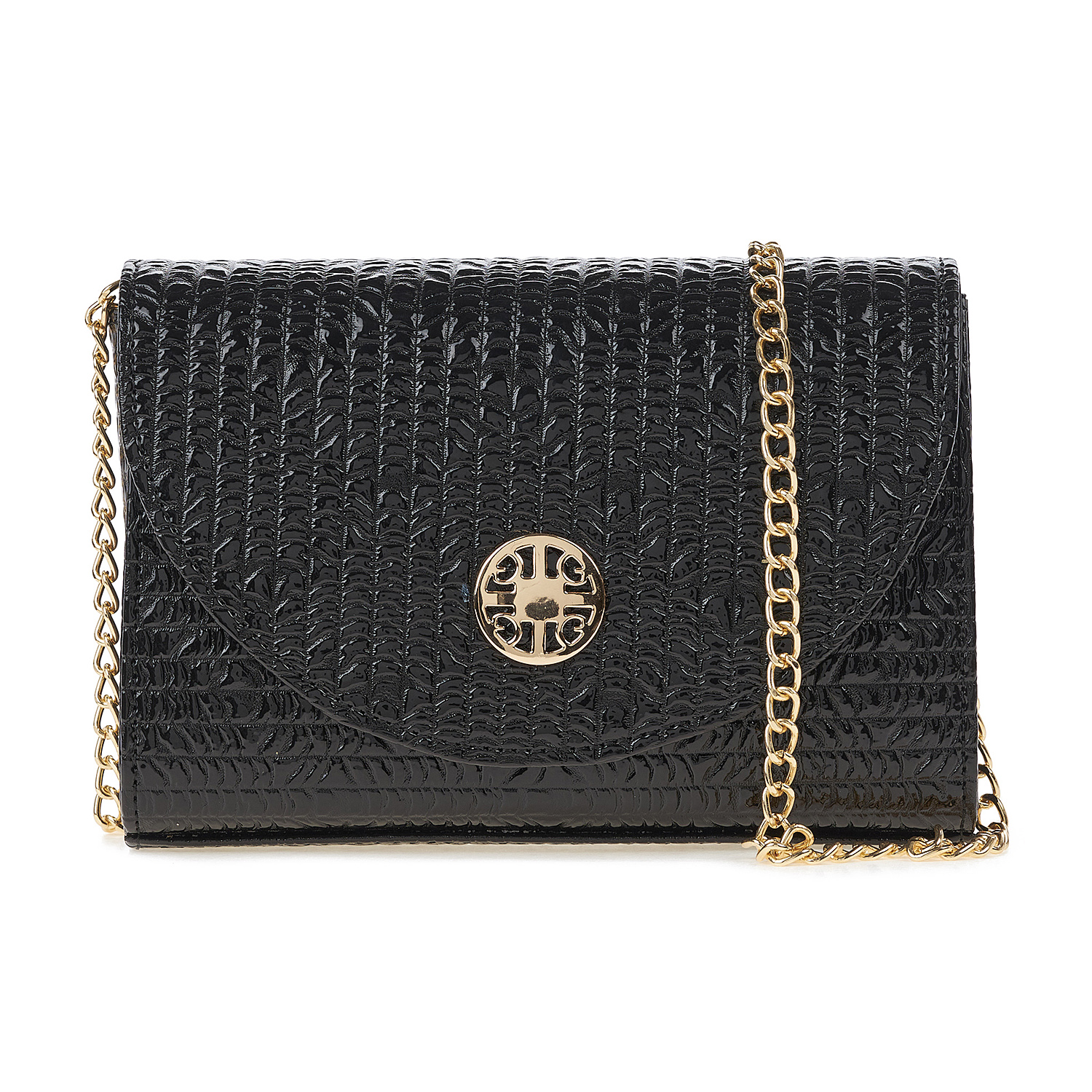 Sequoia Γυναικεία Τσάντα Χιαστί με Ανάγλυφο Μοτίβο και Χρυσή Αλυσίδα V-112BU Μπεζ