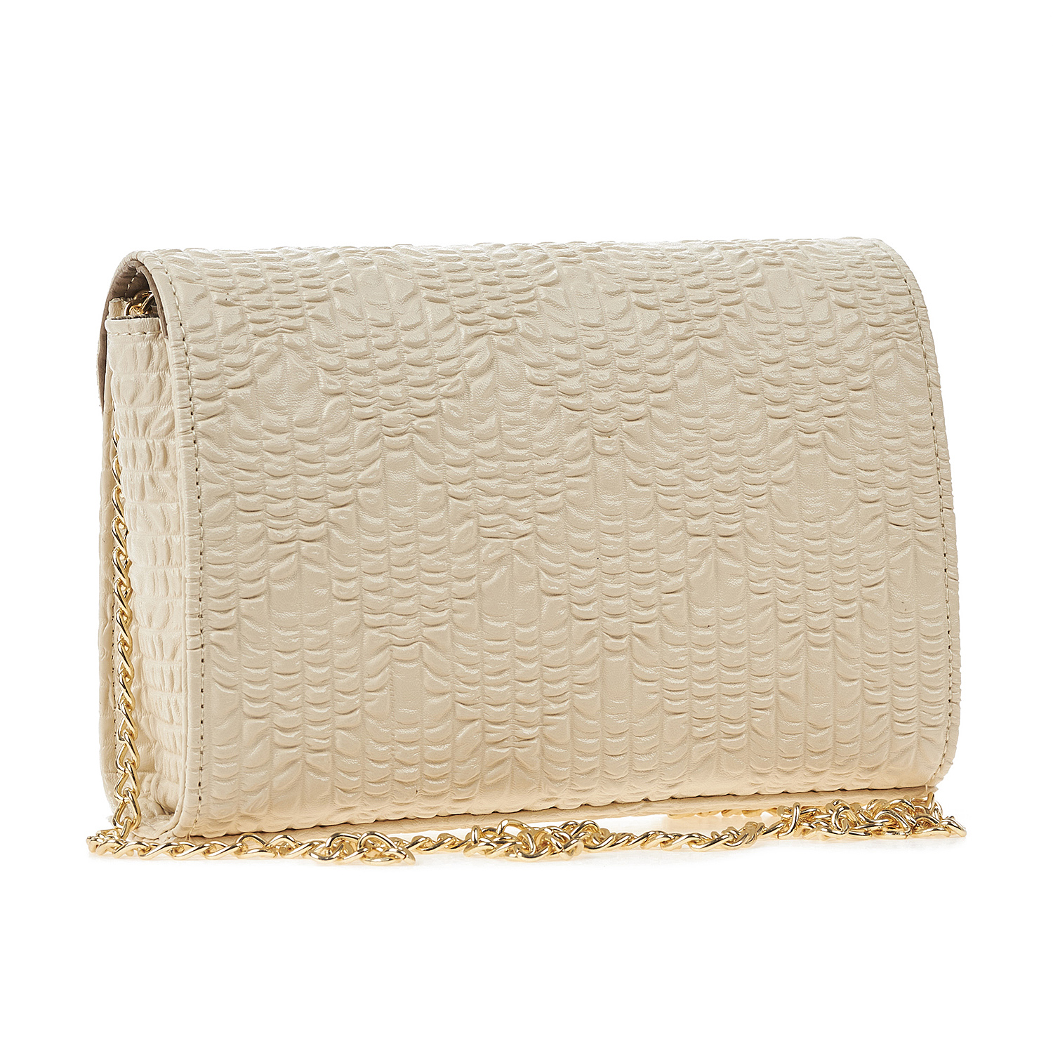 Sequoia Γυναικεία Τσάντα Χιαστί με Ανάγλυφο Μοτίβο και Χρυσή Αλυσίδα V-112BU Μπεζ