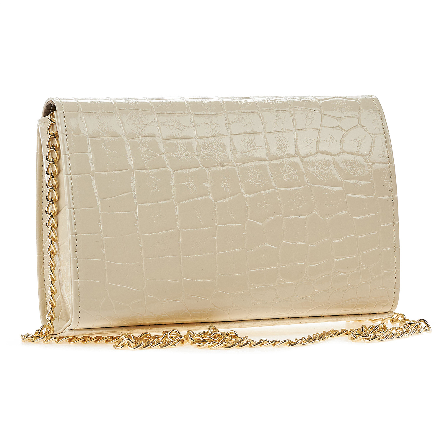 Sequoia Γυναικεία Τσάντα Χιαστί με Ανάγλυφο Μοτίβο κροκόδειλου και Χρυσή Αλυσίδα V-112CR Μπεζ