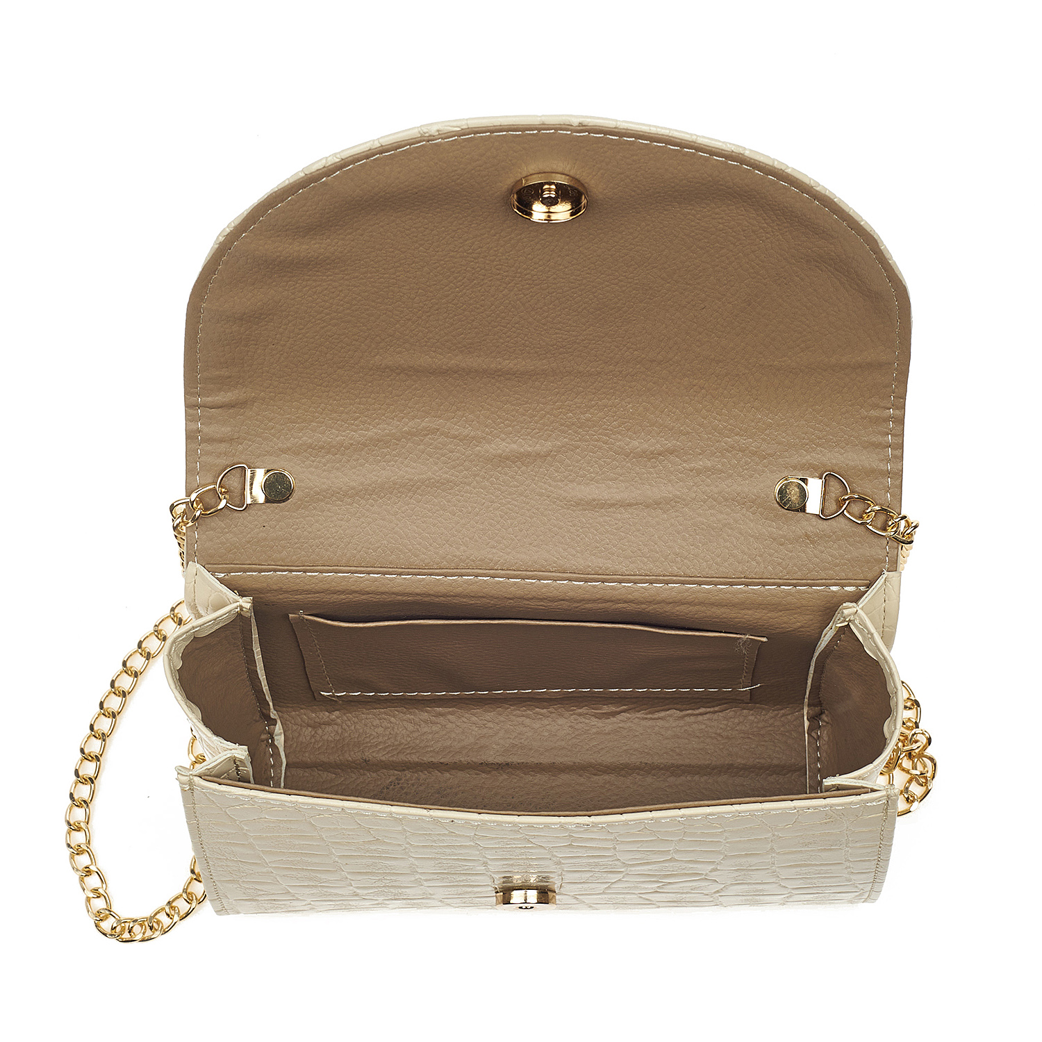 Sequoia Γυναικεία Τσάντα Χιαστί με Ανάγλυφο Μοτίβο κροκόδειλου και Χρυσή Αλυσίδα V-112CR Μπεζ