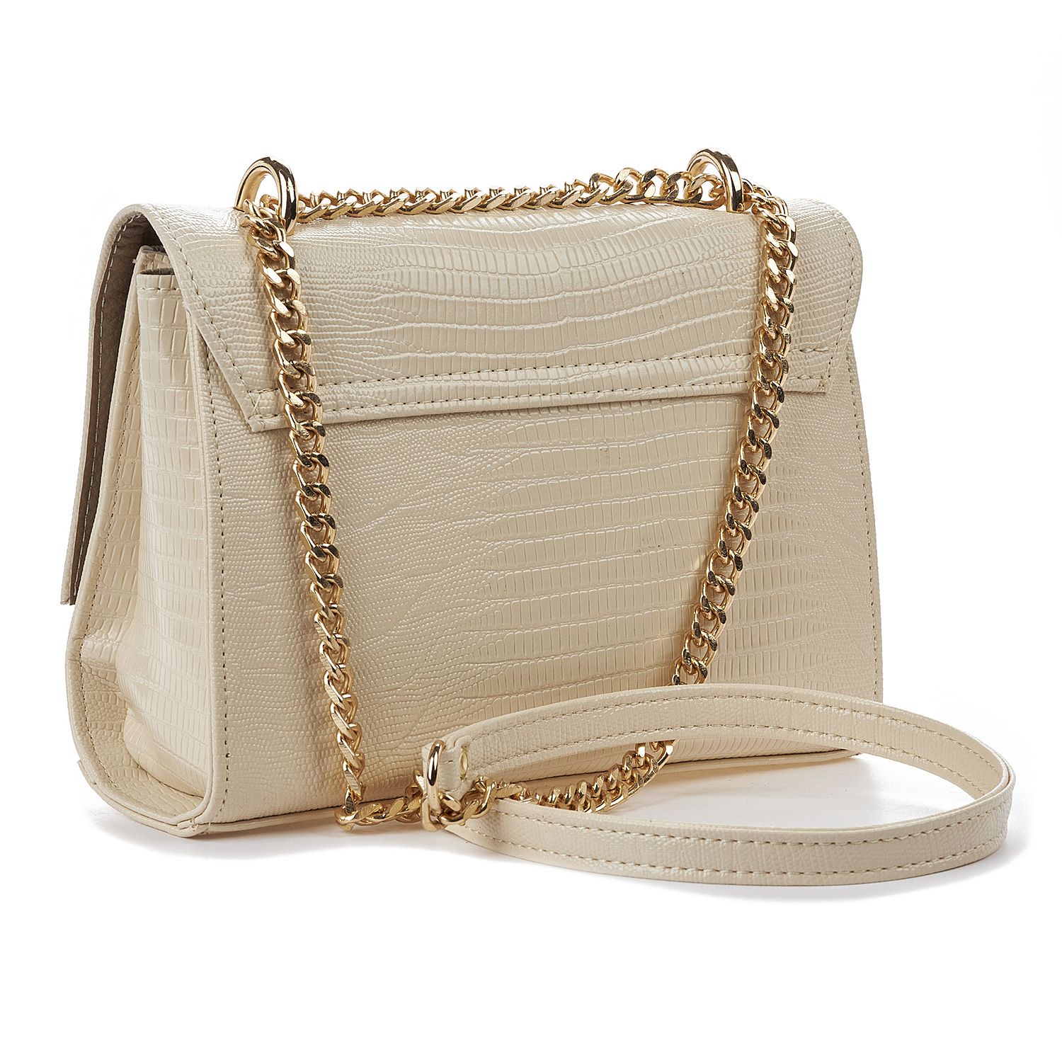 Sequoia Γυναικεία Τσάντα Ώμου με Ανάγλυφο Μοτίβο Ιγκουάνα και Χρυσή Αλυσίδα V-112IG Μπεζ