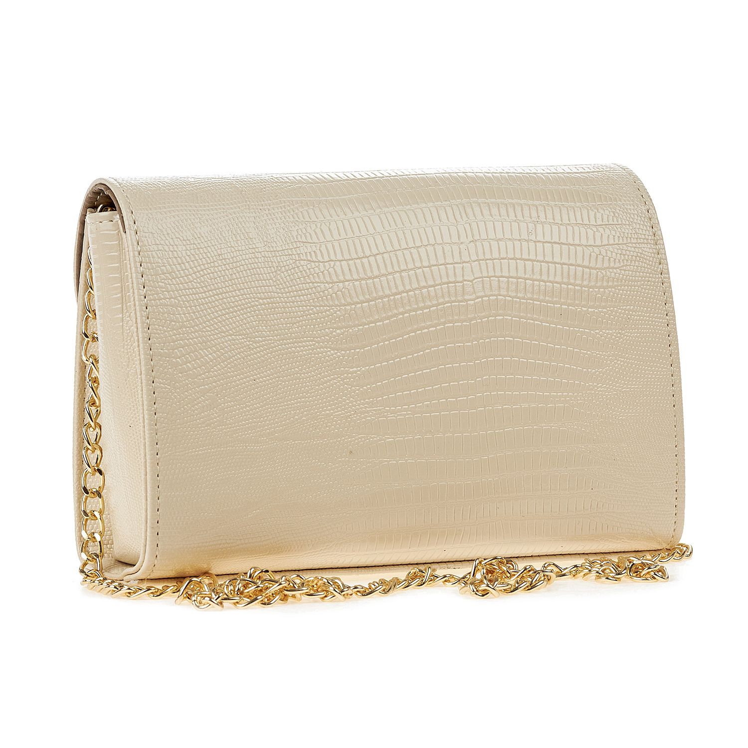 Sequoia Γυναικεία Τσάντα Χιαστί με Ανάγλυφο Ιγκουάνα  Μοτίβο και Χρυσή Αλυσίδα V-112IG Μπεζ
