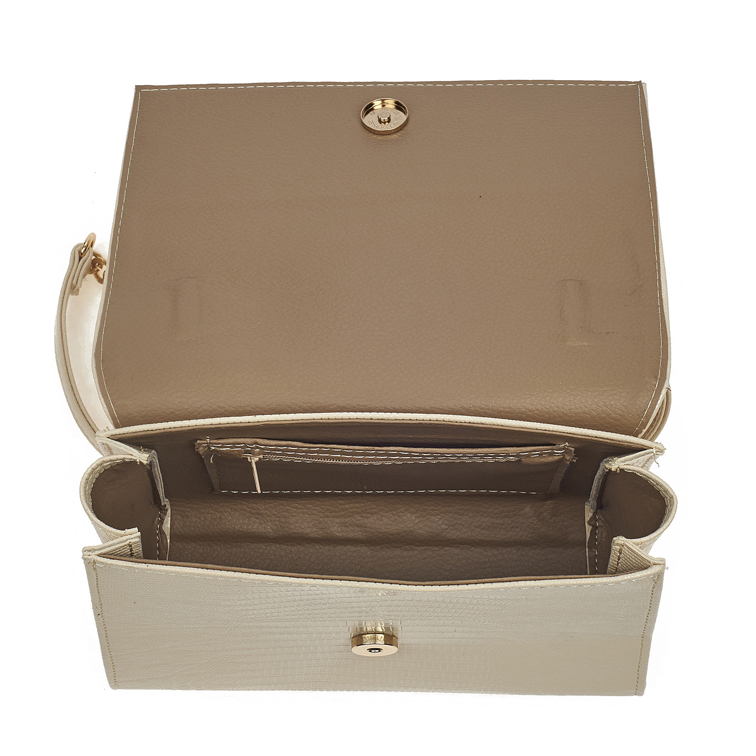 Sequoia Γυναικεία Τσάντα Ώμου με Ανάγλυφο Μοτίβο Ιγκουάνα και Χρυσή Αλυσίδα V-112IG Μπεζ