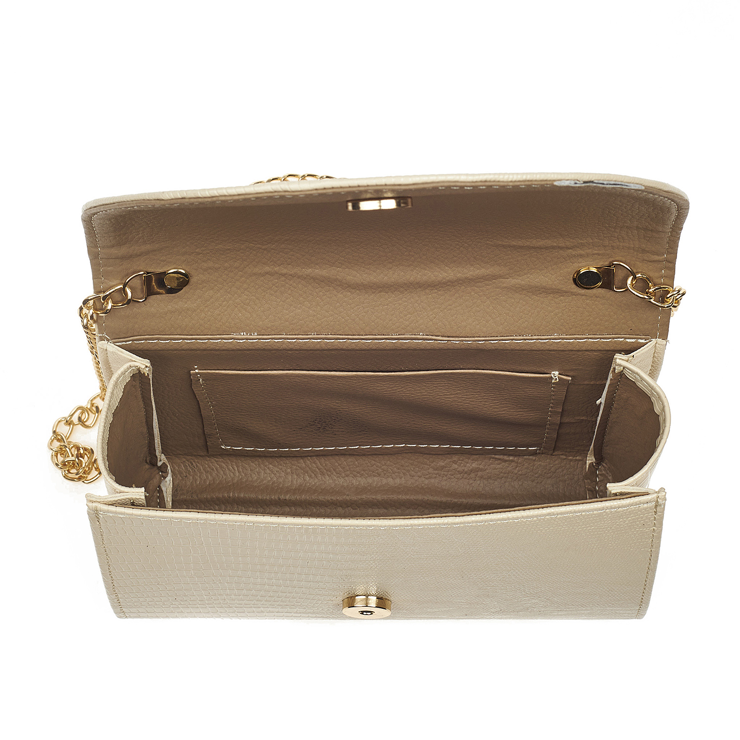 Sequoia Γυναικεία Τσάντα Χιαστί με Ανάγλυφο Ιγκουάνα  Μοτίβο και Χρυσή Αλυσίδα V-112IG Μπεζ