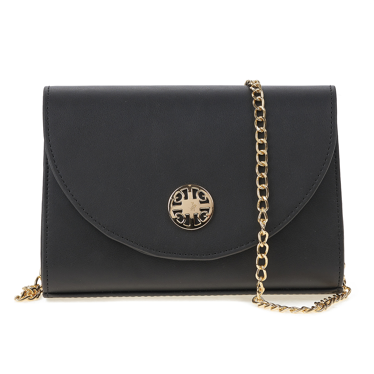 Sequoia Γυναικεία Τσάντα Χιαστί με Ανάγλυφο Μοτίβο και Χρυσή Αλυσίδα V-112PU Μαύρο