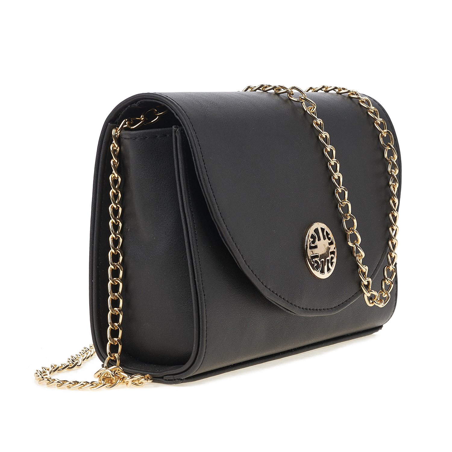 Sequoia Γυναικεία Τσάντα Χιαστί με Ανάγλυφο Μοτίβο και Χρυσή Αλυσίδα V-112PU Μαύρο