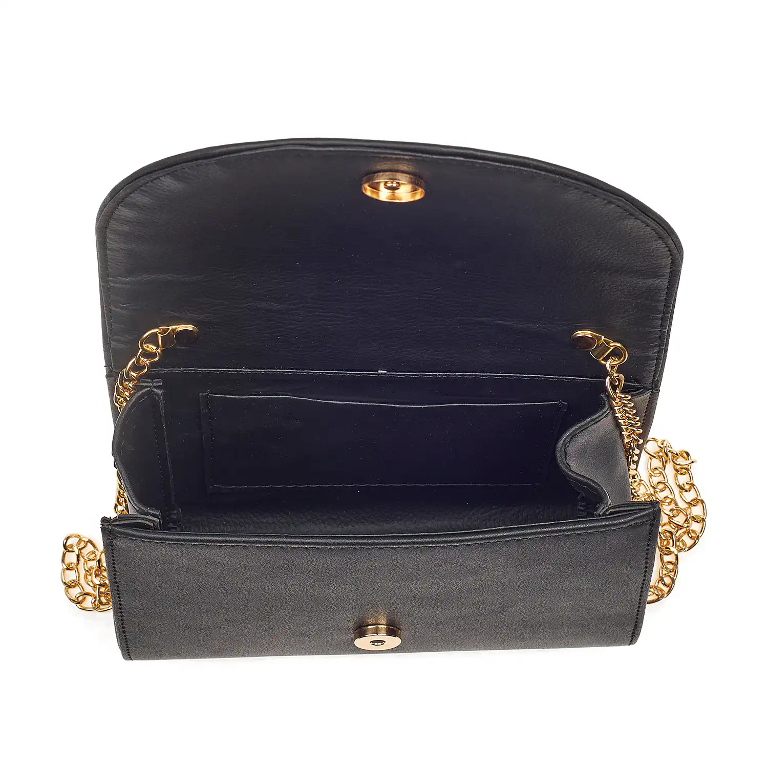 Sequoia Γυναικεία Τσάντα Χιαστί με Ανάγλυφο Μοτίβο και Χρυσή Αλυσίδα V-112PU Μαύρο