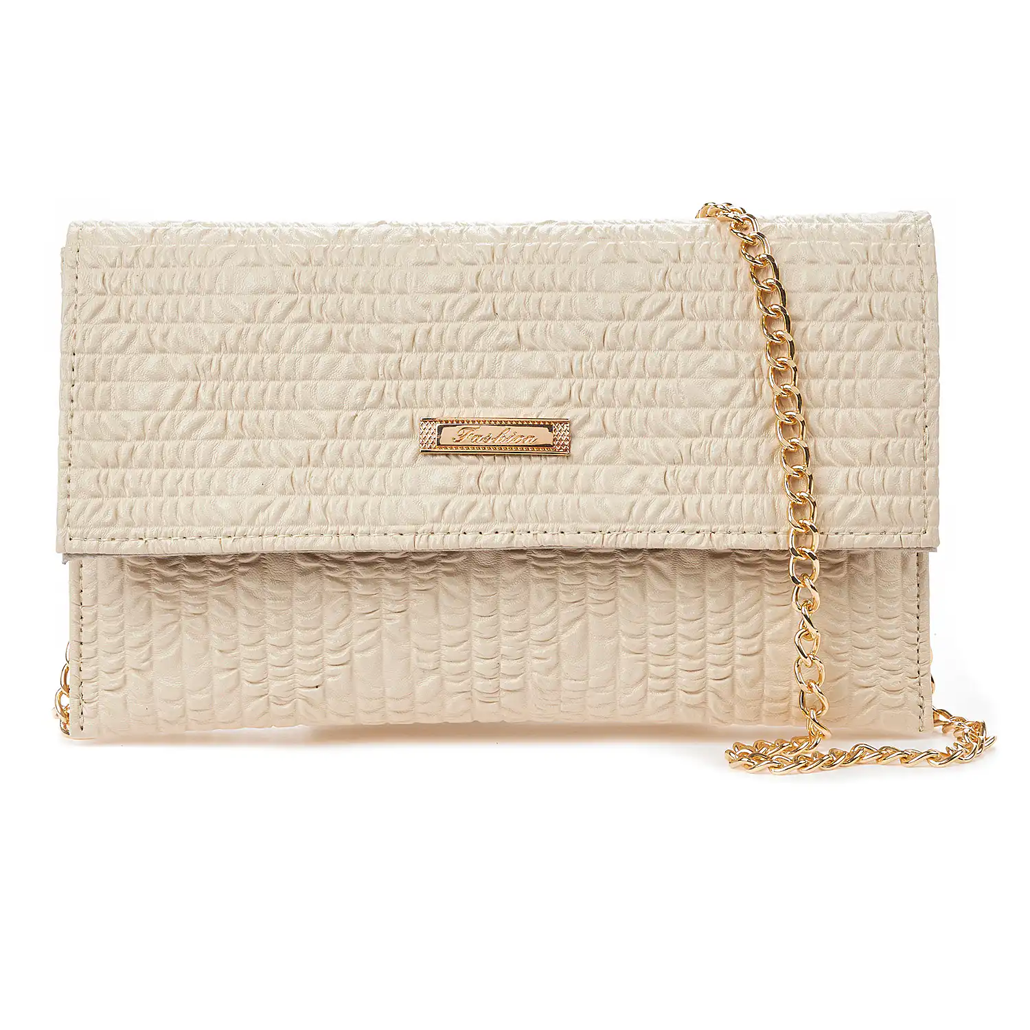 Sequoia Γυναικεία Τσάντα Χιαστί – Φάκελος με Καπιτονέ Μοτίβο και Χρυσή Αλυσίδα V-113BU Savannah Μπεζ