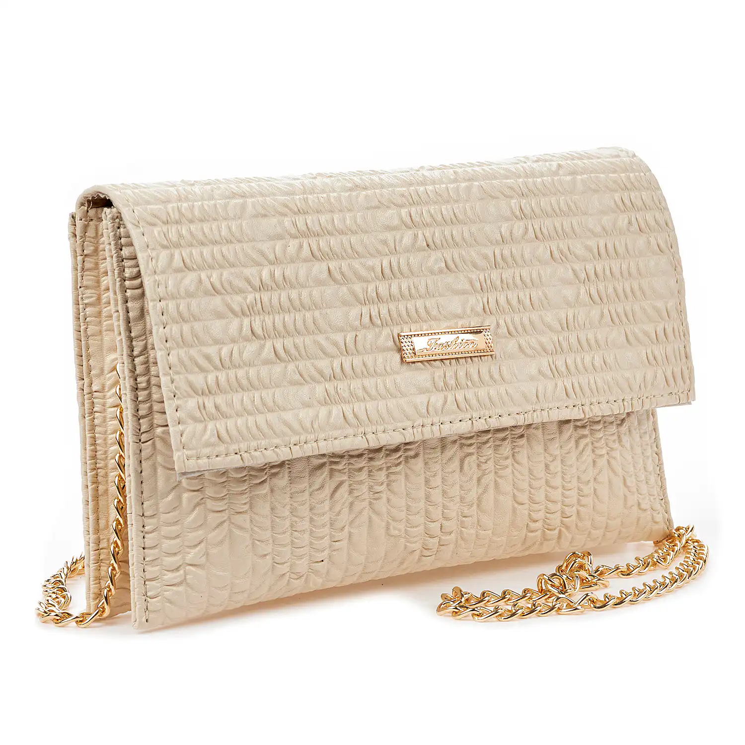 Sequoia Γυναικεία Τσάντα Χιαστί – Φάκελος με Καπιτονέ Μοτίβο και Χρυσή Αλυσίδα V-113BU Savannah Μπεζ