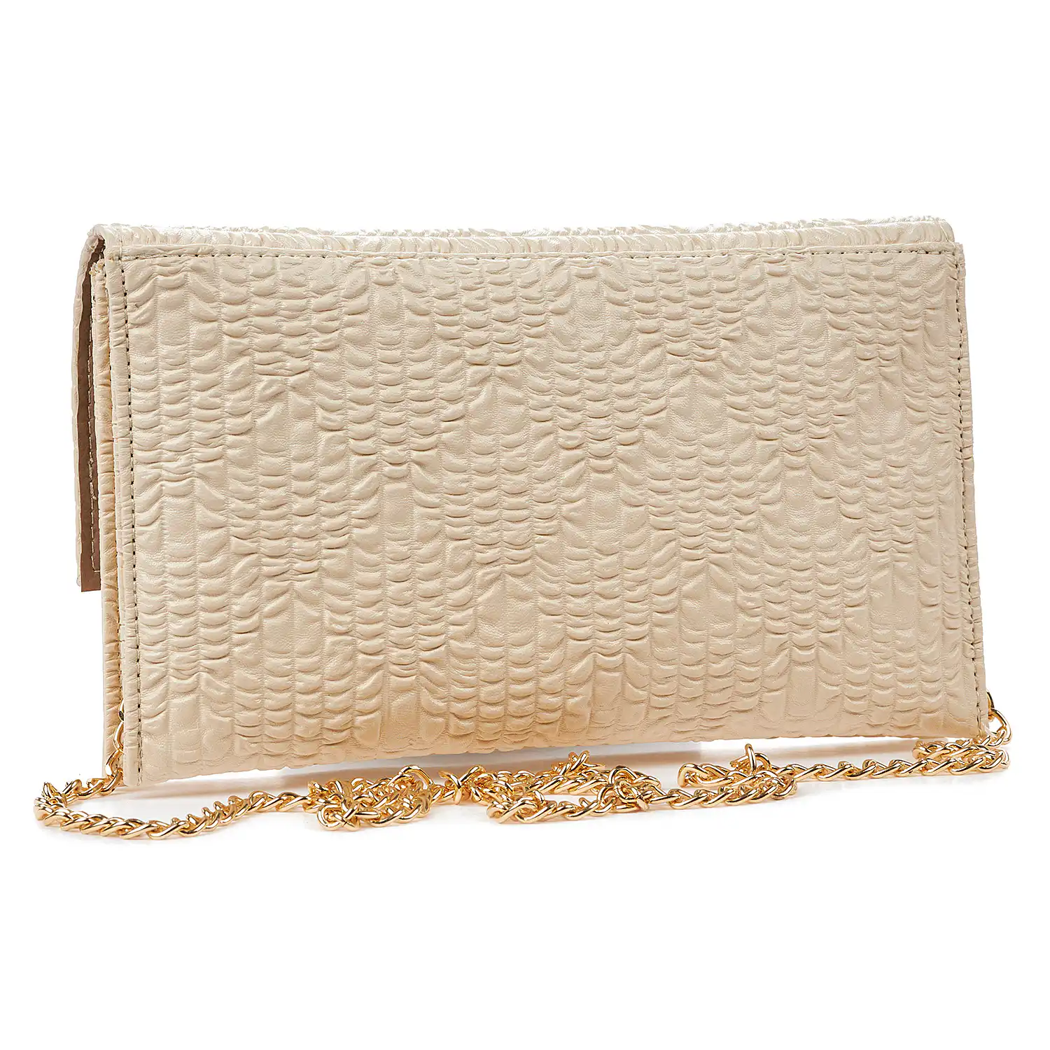 Sequoia Γυναικεία Τσάντα Χιαστί - Φάκελος με Καπιτονέ Μοτίβο και Χρυσή Αλυσίδα V-113BU Savannah Μπεζ