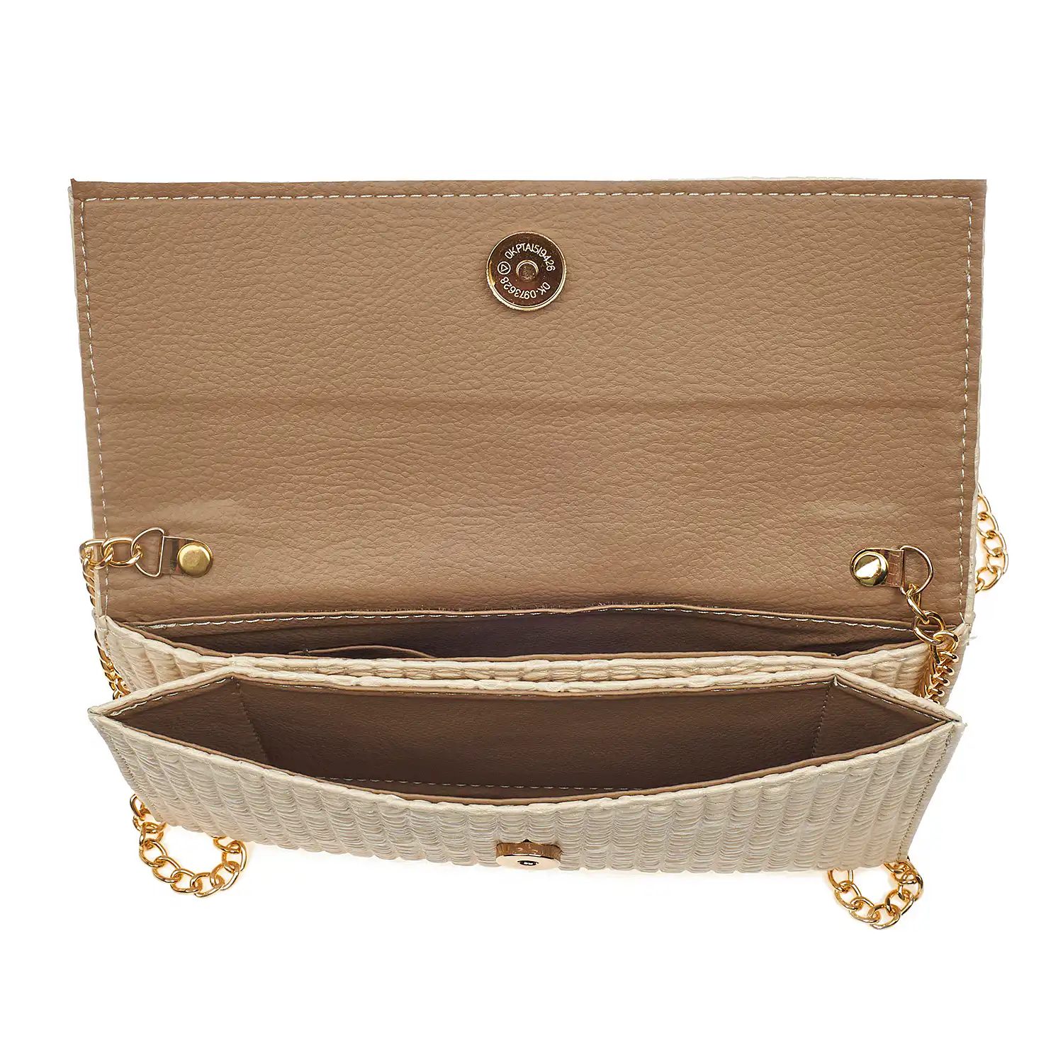 Sequoia Γυναικεία Τσάντα Χιαστί - Φάκελος με Καπιτονέ Μοτίβο και Χρυσή Αλυσίδα V-113BU Savannah Μπεζ