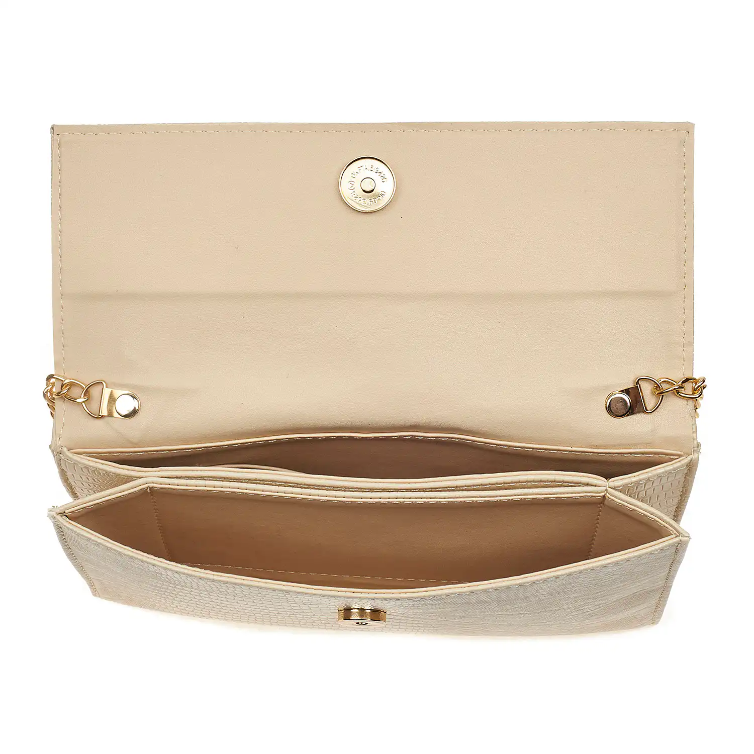 Sequoia Γυναικεία Τσάντα Χιαστί - Φάκελος με Ανάγλυφο Μοτίβο Ιγκουάνα και Χρυσή Αλυσίδα V-113IG Amelia Μπεζ