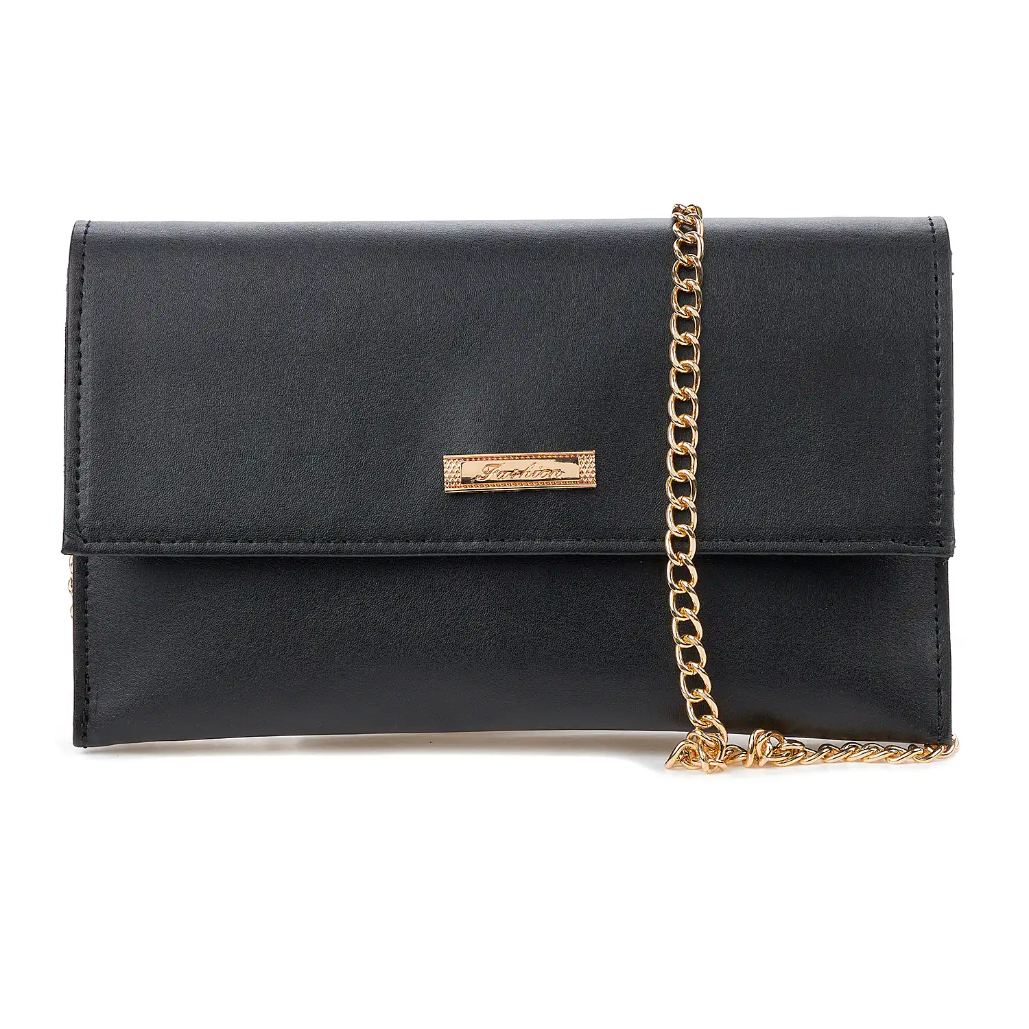 Sequoia Γυναικεία Τσάντα Χιαστί – Φάκελος με Χρυσή Αλυσίδα V-113PU Valencia Μαύρο