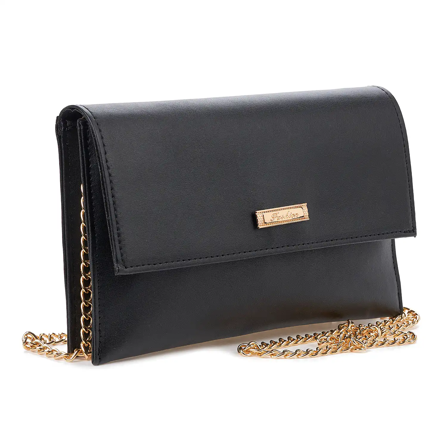 Sequoia Γυναικεία Τσάντα Χιαστί - Φάκελος με Χρυσή Αλυσίδα V-113PU Valencia Μαύρο