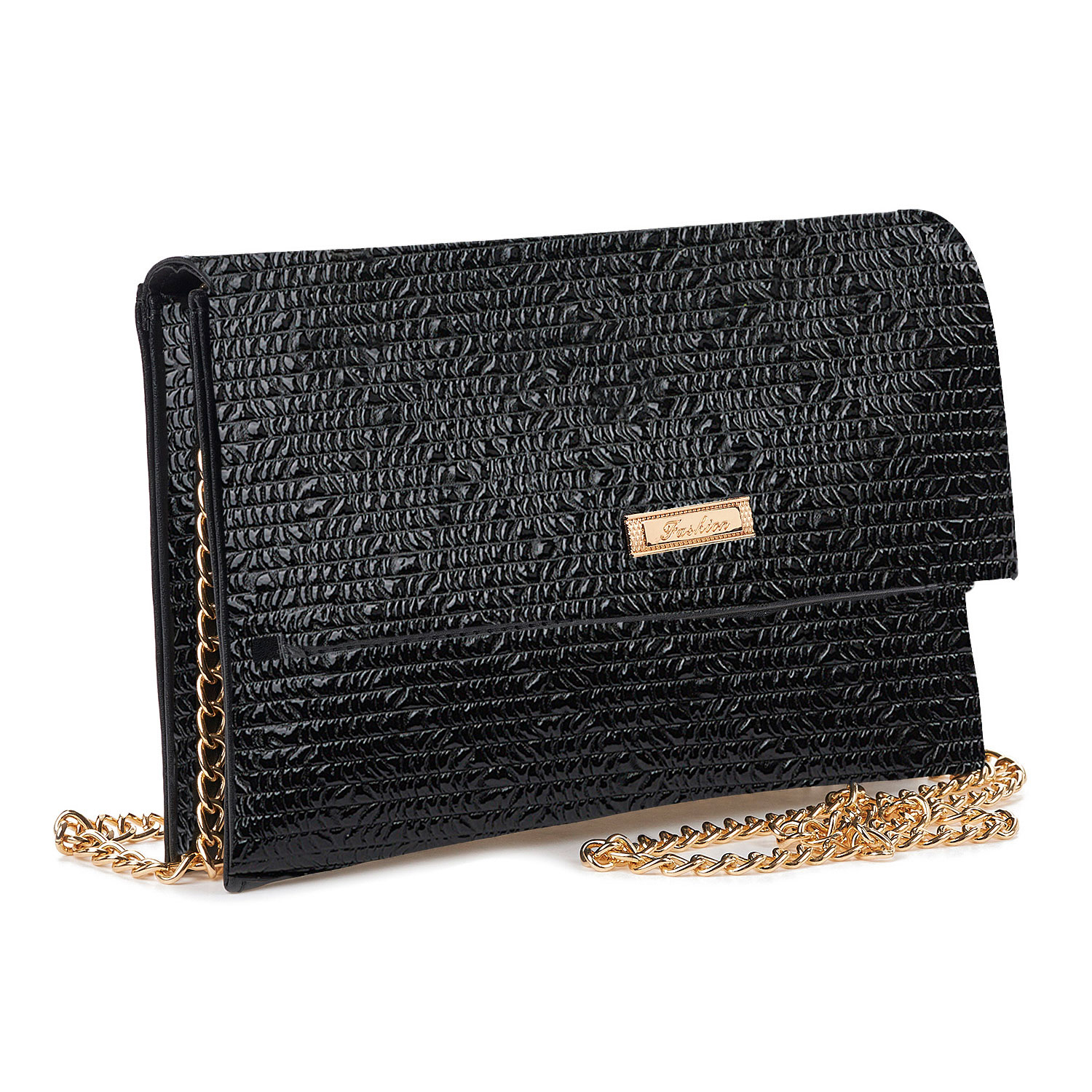 Sequoia Γυναικεία Τσάντα Χιαστί – Φάκελος με Καπιτονέ Μοτίβο και Χρυσή Αλυσίδα V-113BU Savannah Μαύρο