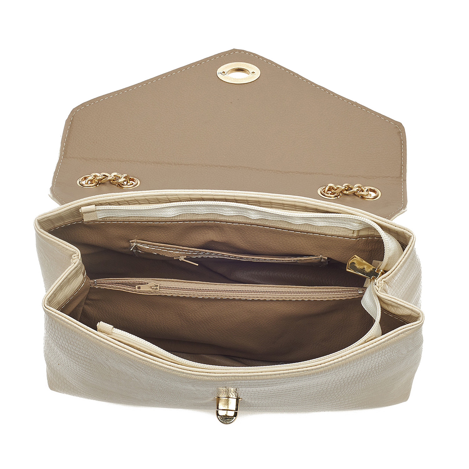 Sequoia Γυναικεία Τσάντα Ώμου με Ανάγλυφο Μοτίβο Ιγκουάνα και Χρυσή Αλυσίδα V-141IG Μαύρο