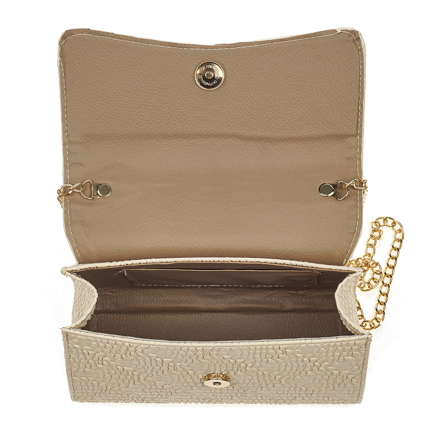 Sequoia Γυναικεία Τσάντα Χιαστί με Ανάγλυφο Μοτίβο και Χρυσή Αλυσίδα V-112BU Μπεζ