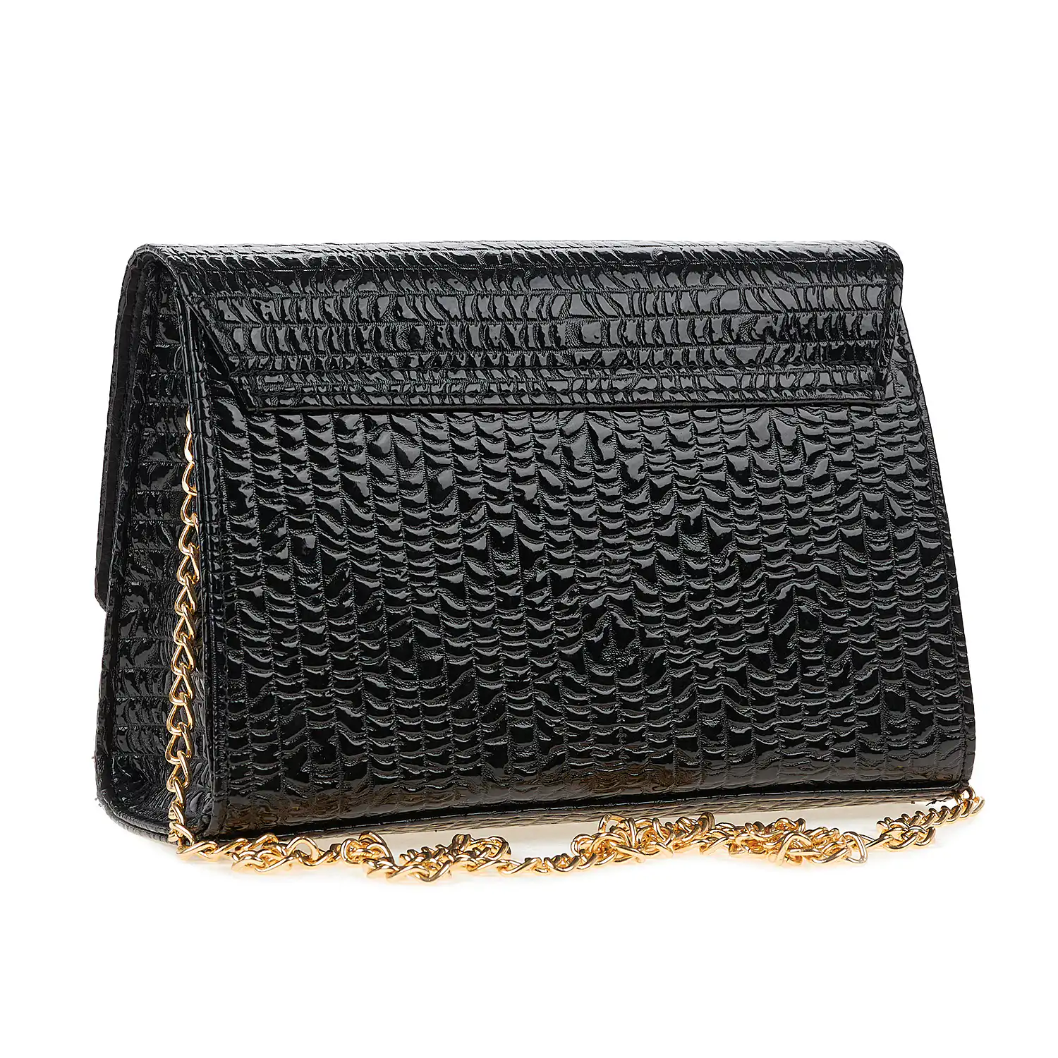 Sequoia Γυναικεία Τσάντα Χιαστί με Ανάγλυφο Μοτίβο και Χρυσή Αλυσίδα V-142BU Μαύρο