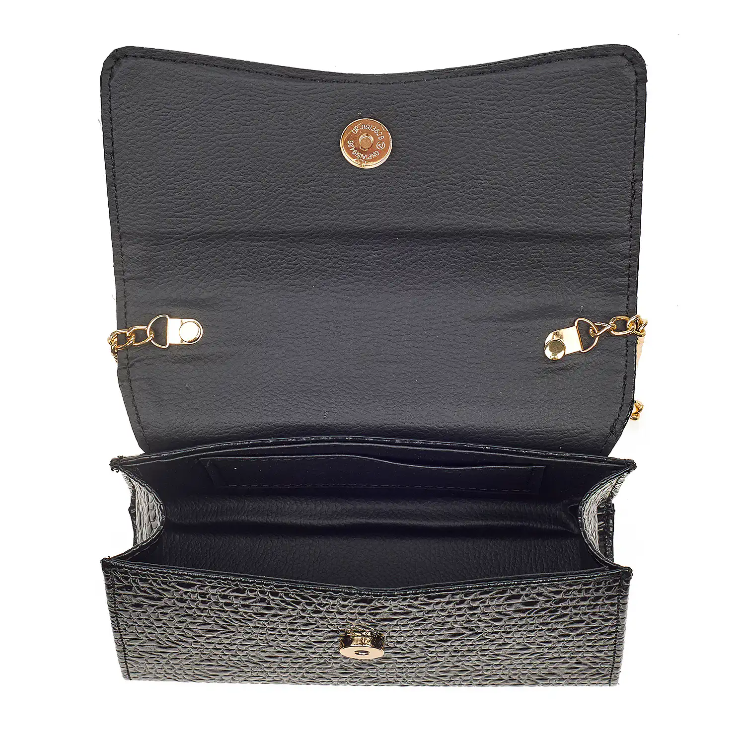 Sequoia Γυναικεία Τσάντα Χιαστί με Ανάγλυφο Μοτίβο και Χρυσή Αλυσίδα V-142BU Μαύρο