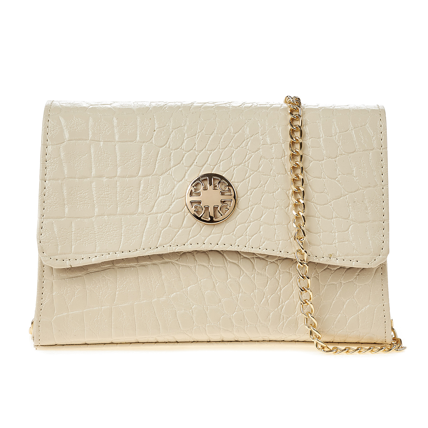 Sequoia Γυναικεία Τσάντα Χιαστί με Ανάγλυφο Μοτίβο Κροκό και Χρυσή Αλυσίδα V-142CR Μπεζ Sequoia Γυναικεία Τσάντα Χιαστί με Ανάγλυφο Μοτίβο Κροκό και Χρυσή Αλυσίδα V-142CR Μπεζ