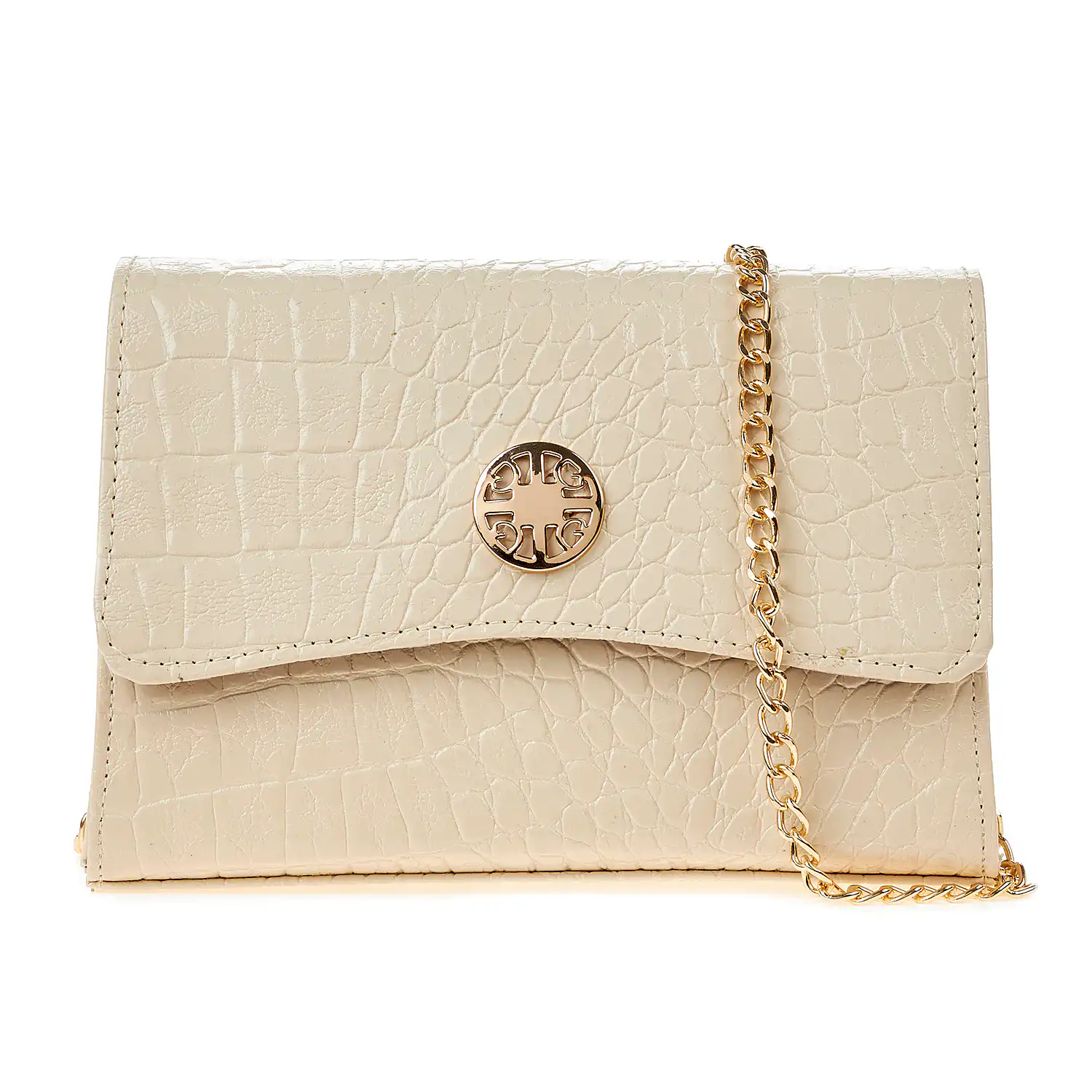 Sequoia Γυναικεία Τσάντα Χιαστί με Ανάγλυφο  Μοτίβο Κροκό και Χρυσή Αλυσίδα V-142CR Μαύρο