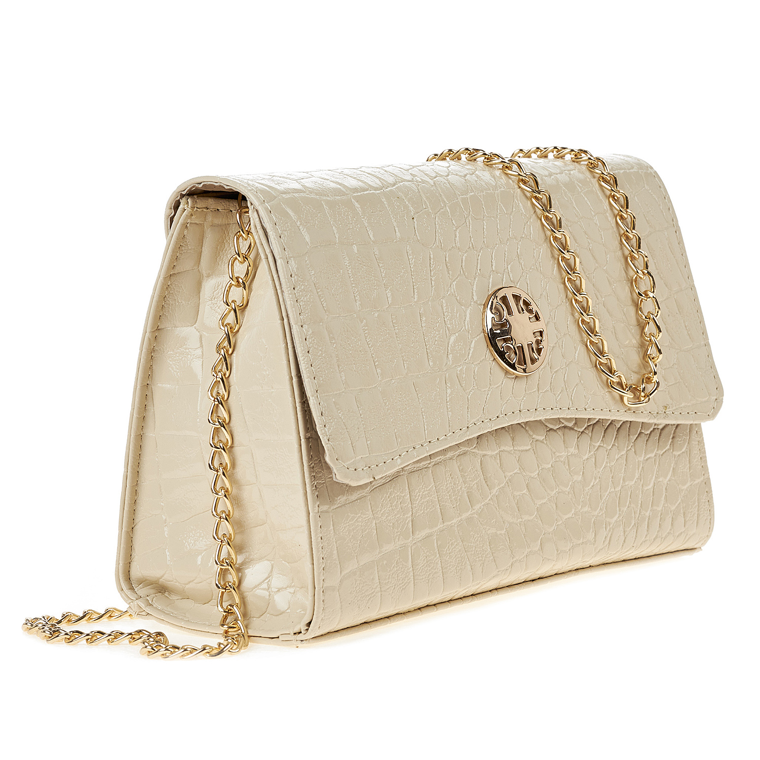 Sequoia Γυναικεία Τσάντα Χιαστί με Ανάγλυφο Μοτίβο Κροκό και Χρυσή Αλυσίδα V-142CR Μπεζ Sequoia Γυναικεία Τσάντα Χιαστί με Ανάγλυφο Μοτίβο Κροκό και Χρυσή Αλυσίδα V-142CR Μπεζ