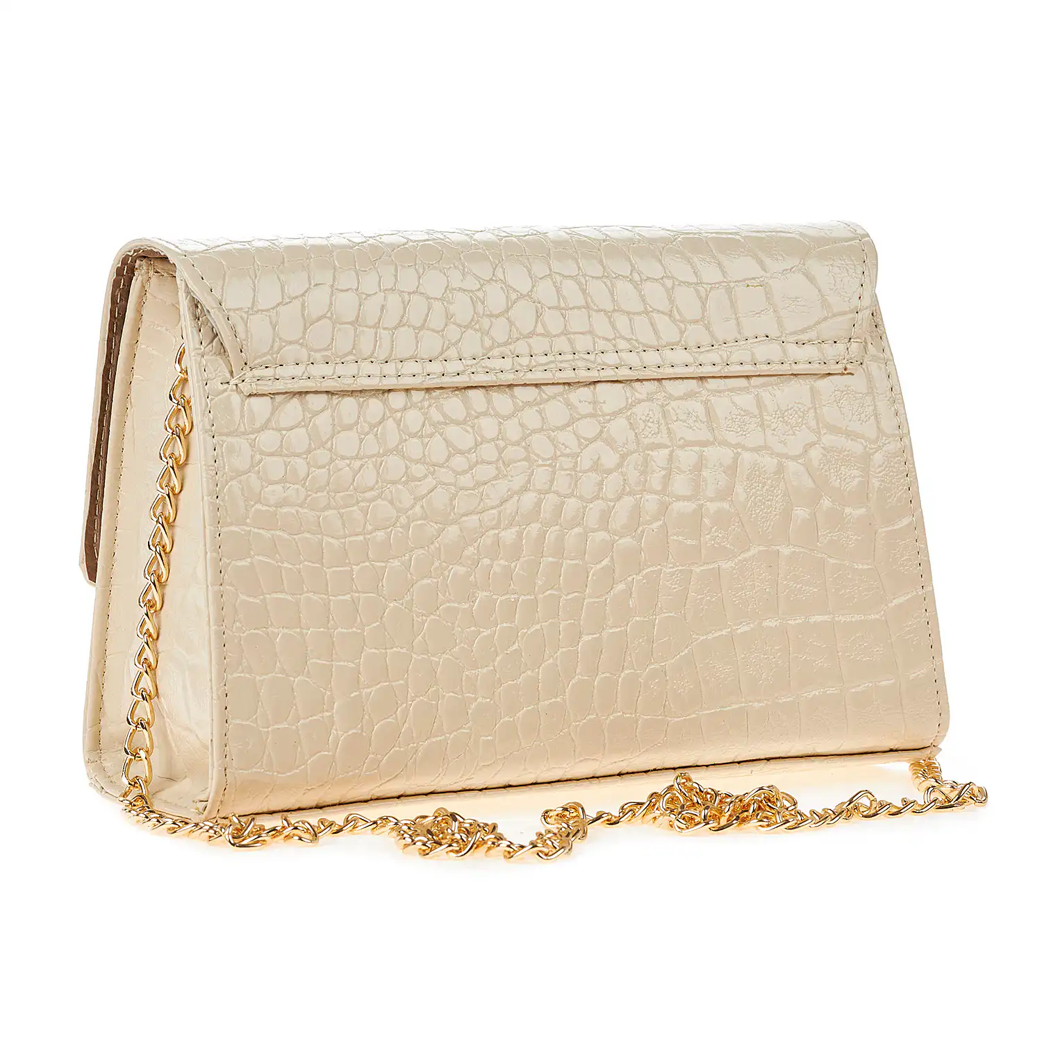 Sequoia Γυναικεία Τσάντα Χιαστί με Ανάγλυφο  Μοτίβο Κροκό και Χρυσή Αλυσίδα V-142CR Μαύρο