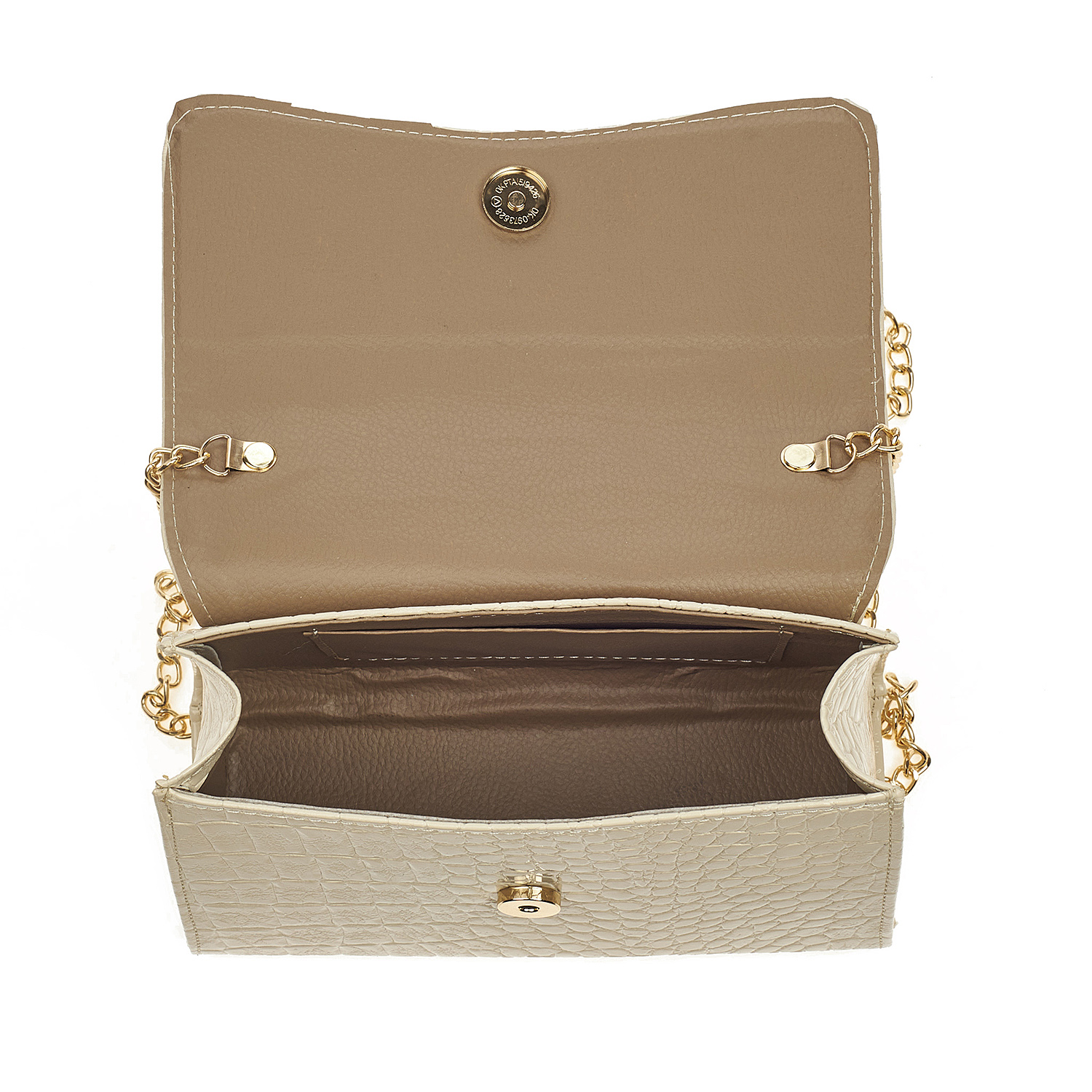 Sequoia Γυναικεία Τσάντα Χιαστί με Ανάγλυφο  Μοτίβο Κροκό και Χρυσή Αλυσίδα V-142CR Μπεζ