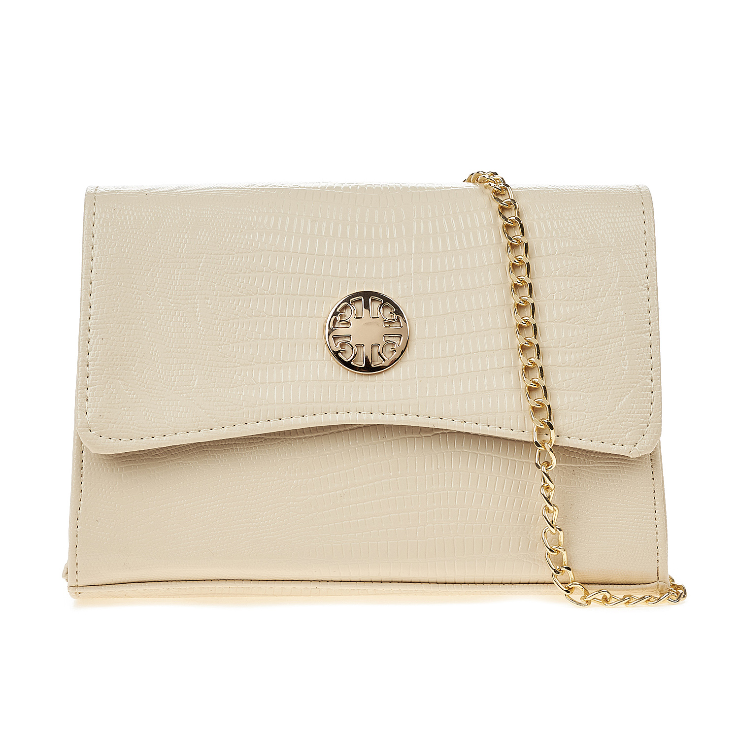 Sequoia Γυναικεία Τσάντα Χιαστί με Ανάγλυφο Μοτίβο Ιγκουάνα και Χρυσή Αλυσίδα V-142IG Μπεζ Sequoia Γυναικεία Τσάντα Χιαστί με Ανάγλυφο Μοτίβο Ιγκουάνα και Χρυσή Αλυσίδα V-142IG Μπεζ