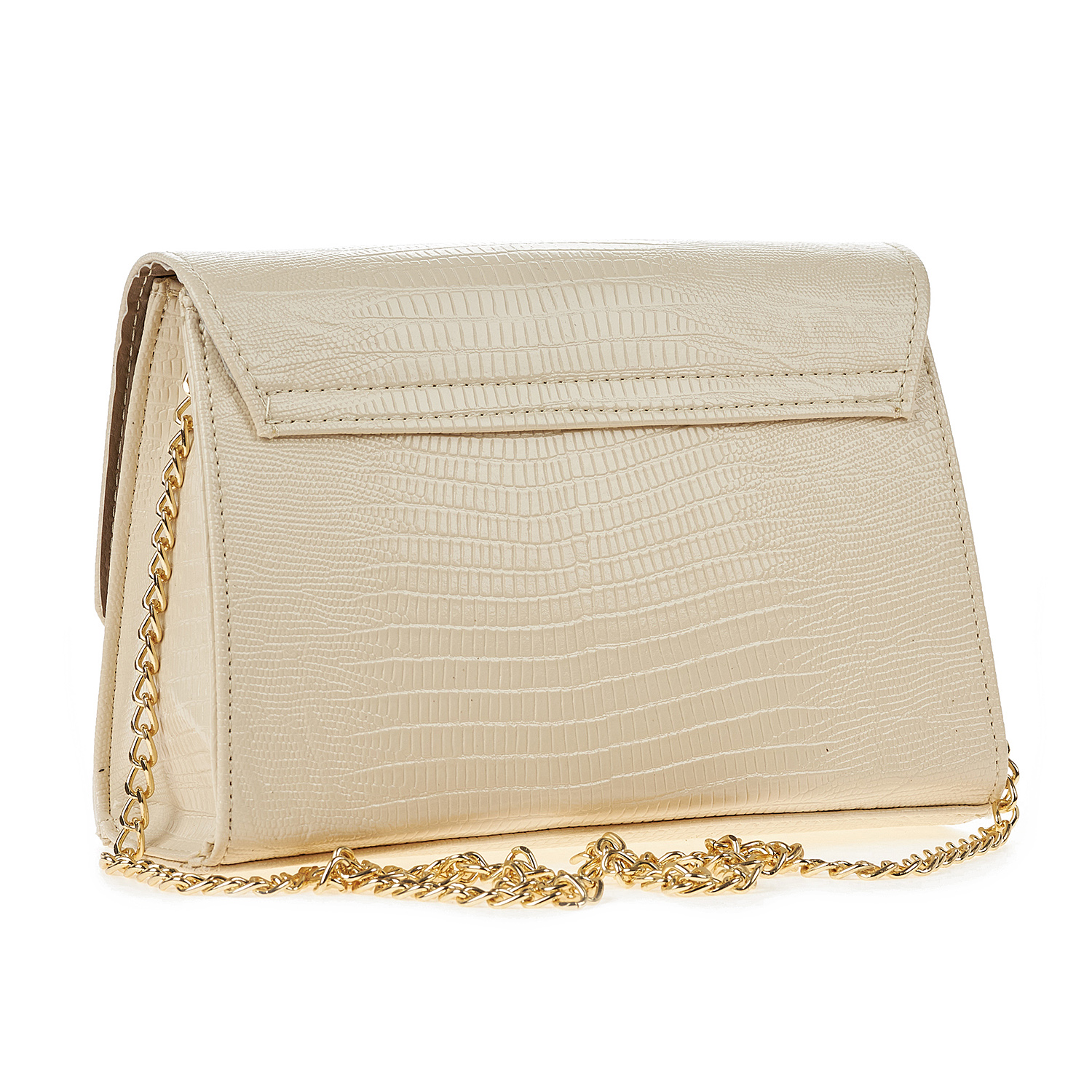 Sequoia Γυναικεία Τσάντα Χιαστί με Ανάγλυφο Μοτίβο Ιγκουάνα και Χρυσή Αλυσίδα V-142IG Μπεζ