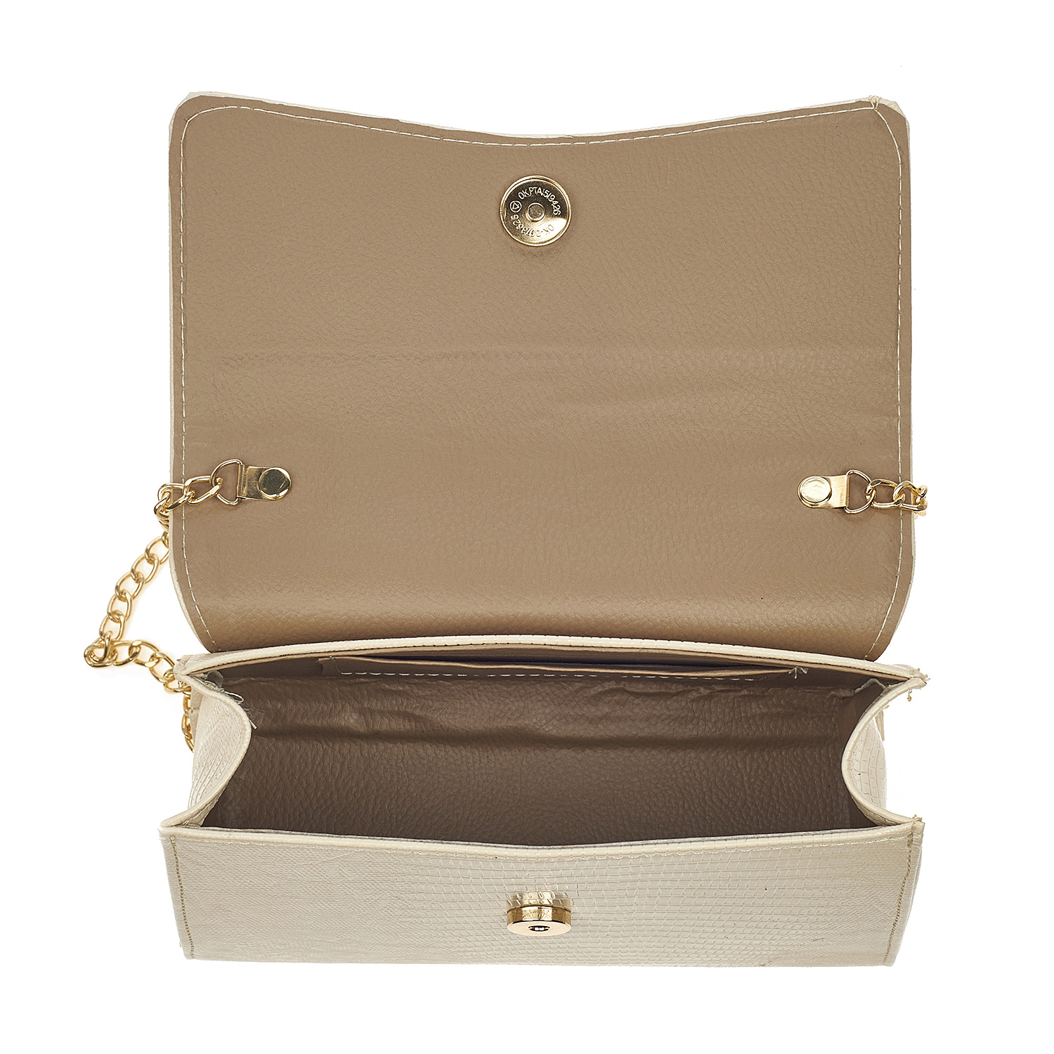 Sequoia Γυναικεία Τσάντα Χιαστί με Ανάγλυφο Μοτίβο Ιγκουάνα και Χρυσή Αλυσίδα V-142IG Μπεζ