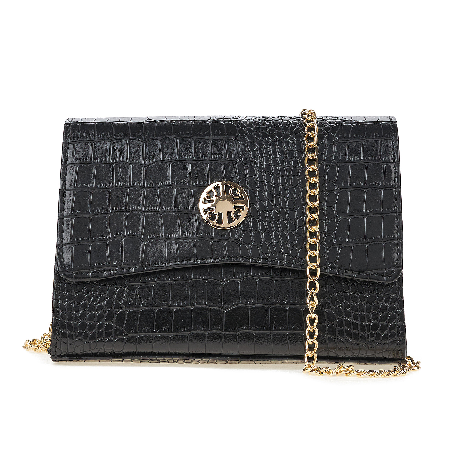 Sequoia Γυναικεία Τσάντα Χιαστί με Ανάγλυφο Μοτίβο Ιγκουάνα και Χρυσή Αλυσίδα V-142IG Μπεζ