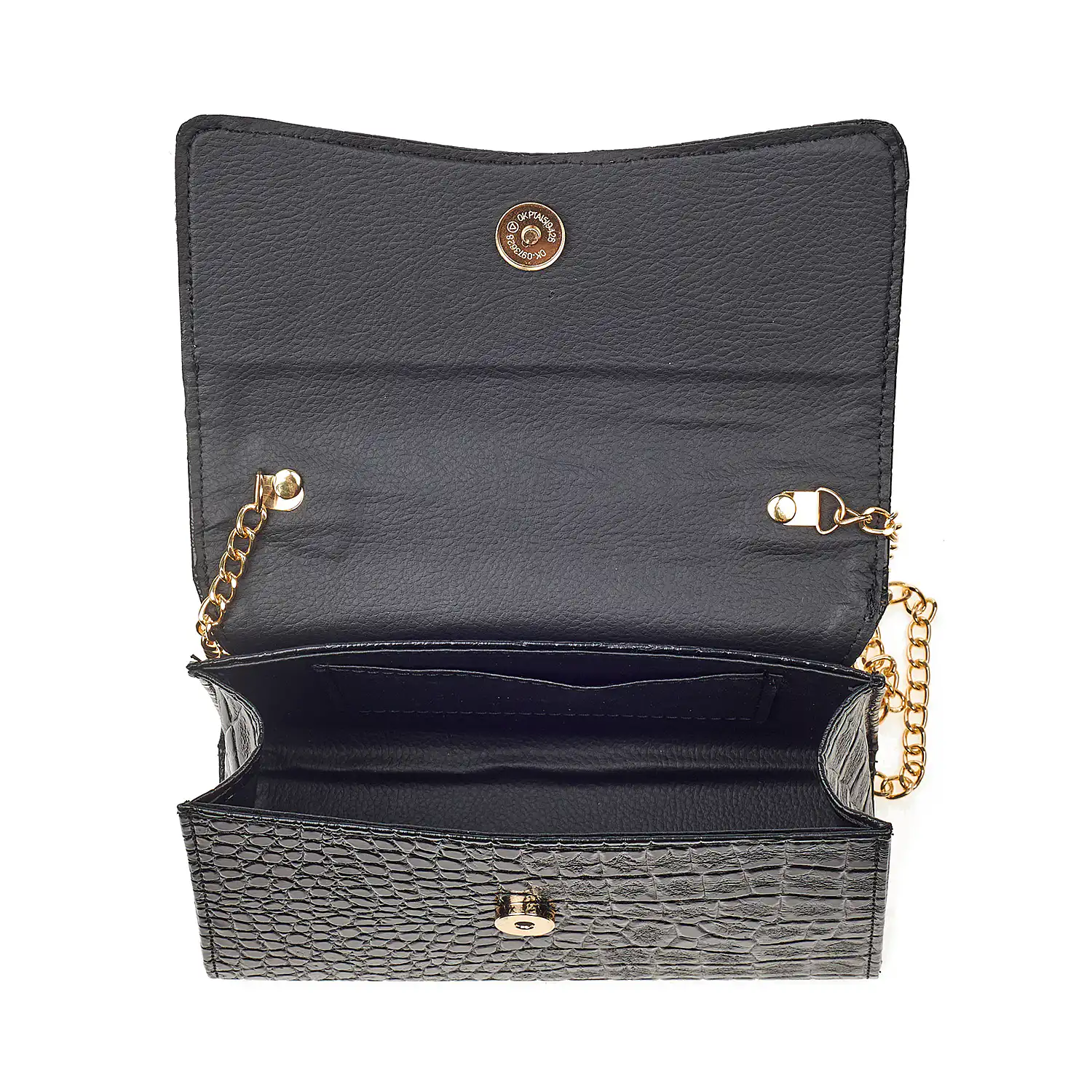 Sequoia Γυναικεία Τσάντα Χιαστί με Ανάγλυφο Μοτίβο Ιγκουάνα και Χρυσή Αλυσίδα V-142IG Μαύρο