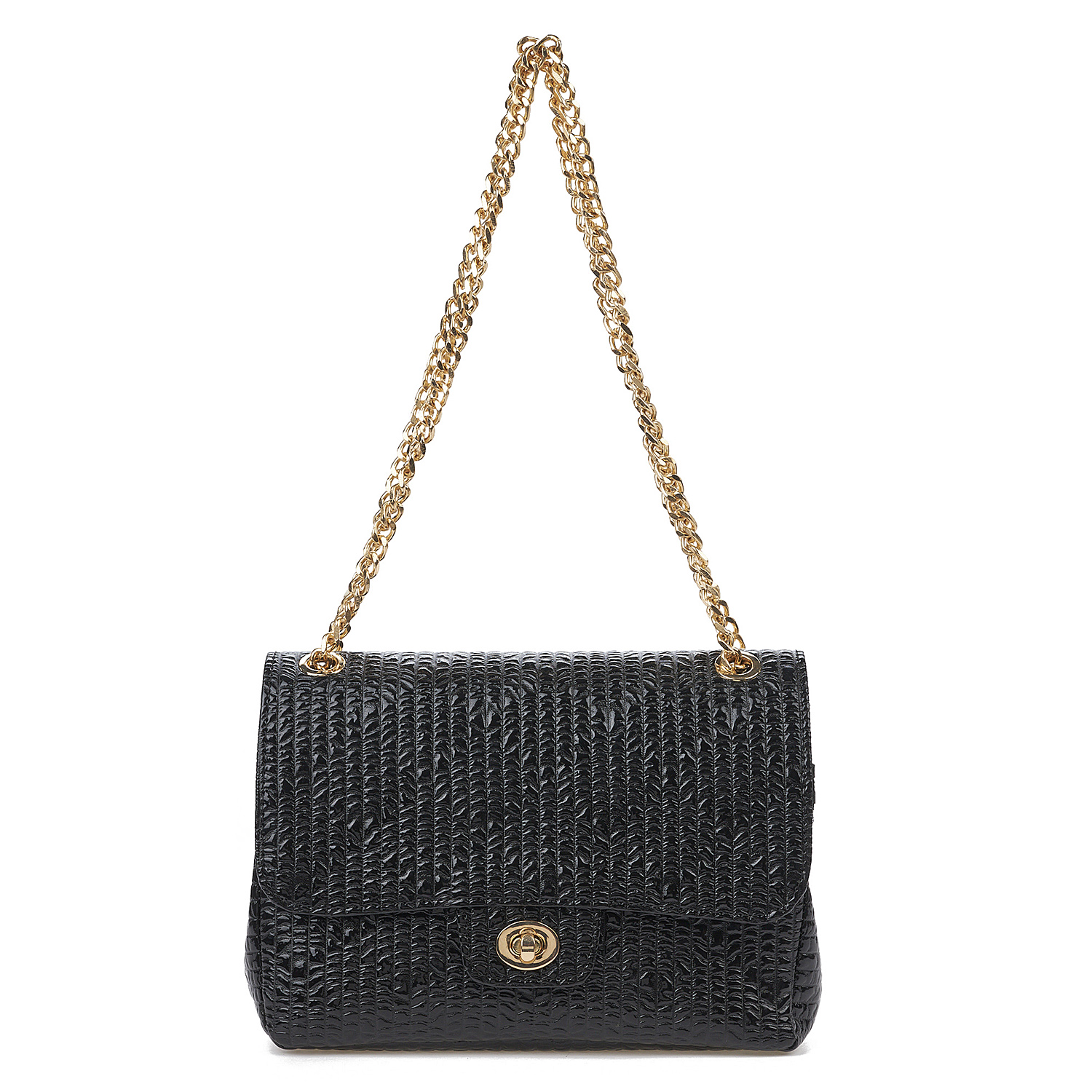 Sequoia Γυναικεία Τσάντα Ώμου με Ανάγλυφο Μοτίβο και Χρυσή Αλυσίδα V-828BU Μαύρο Sequoia Γυναικεία Τσάντα Ώμου με Ανάγλυφο Μοτίβο και Χρυσή Αλυσίδα V-828BU Μαύρο