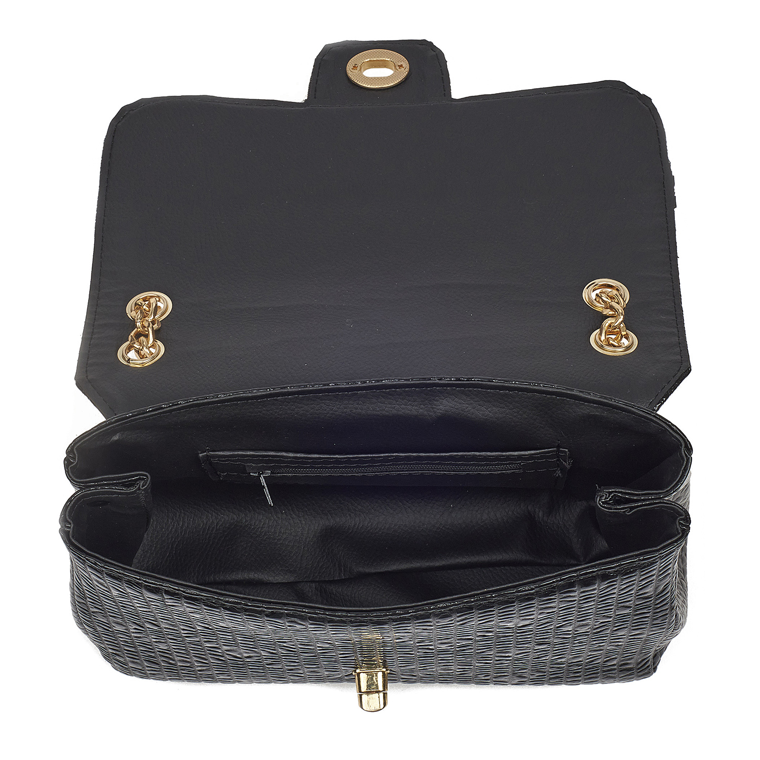 Sequoia Γυναικεία Τσάντα Ώμου με Ανάγλυφο Μοτίβο και Χρυσή Αλυσίδα V-828BU Μαύρο