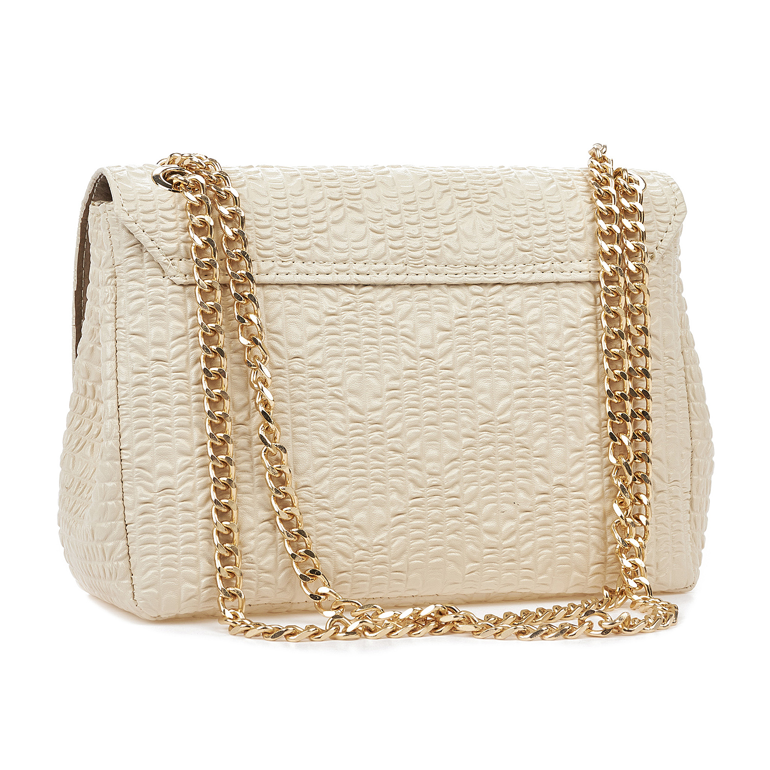 Sequoia Γυναικεία Τσάντα Ώμου με Ανάγλυφο Μοτίβο και Χρυσή Αλυσίδα V-828BU Μπεζ