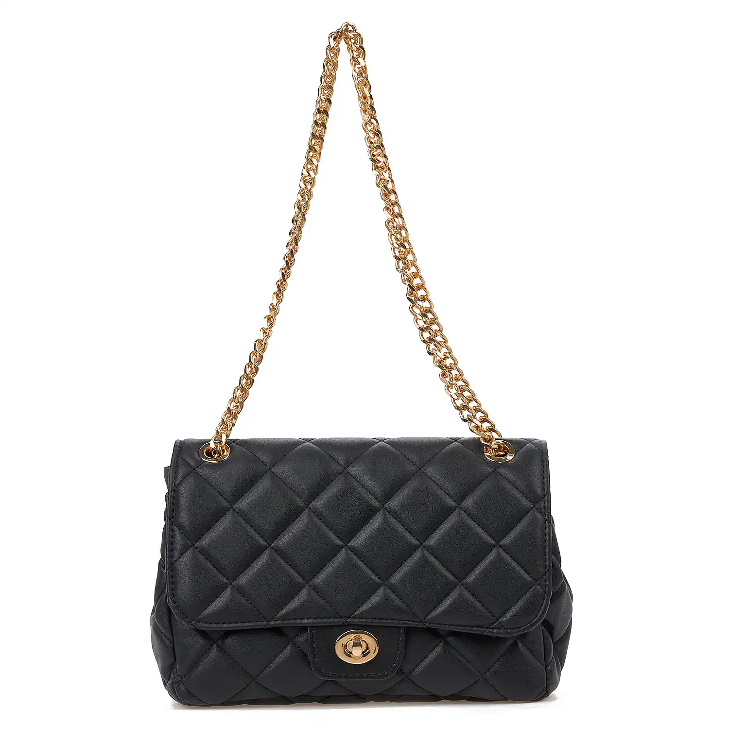 Sequoia Γυναικεία Τσάντα Ώμου με Καπιτονέ Μοτίβο και Χρυσή Αλυσίδα V-828CH Μπεζ