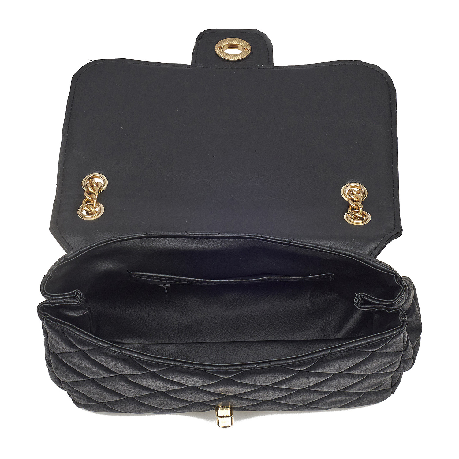 Sequoia Γυναικεία Τσάντα Ώμου με Καπιτονέ Μοτίβο και Χρυσή Αλυσίδα V-828CH Μαύρο