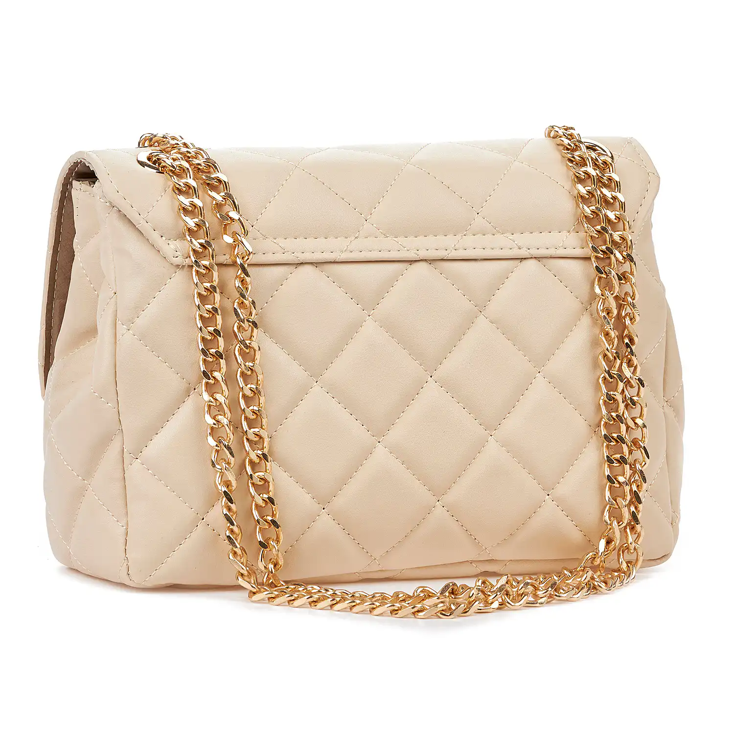 Sequoia Γυναικεία Τσάντα Ώμου με Καπιτονέ Μοτίβο και Χρυσή Αλυσίδα V-828CH Μπεζ