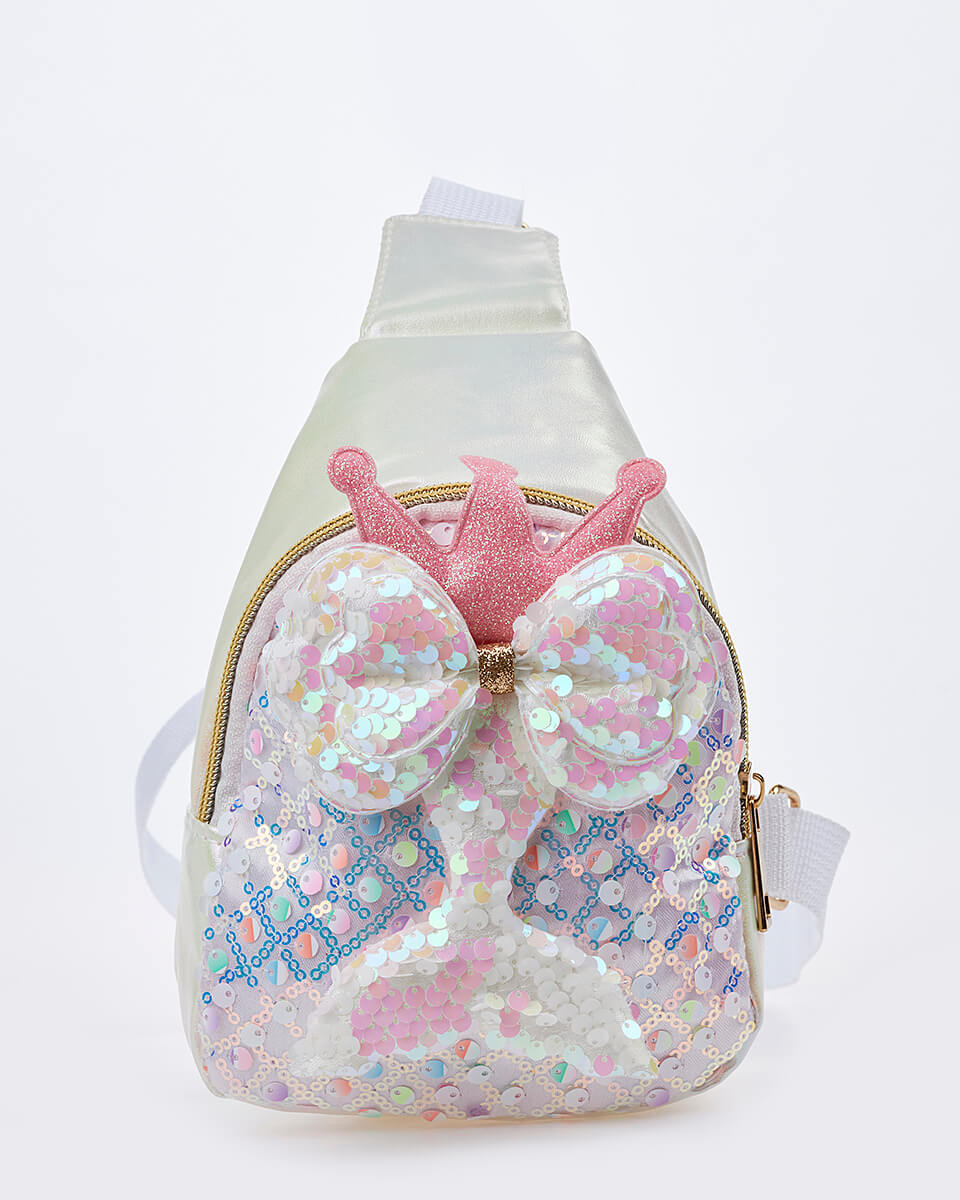 Παιδική Τσάντα Χιαστί Γοργόνα με Κορώνα & Φιόγκο XK-10009 IVORY