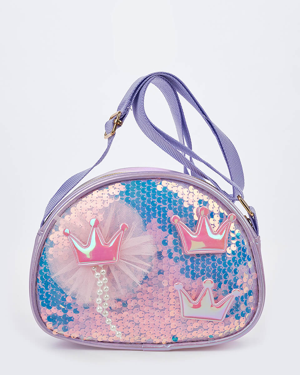 Παιδική Τσάντα Χιαστί Κορώνα & Παγιέτες XK-10011 LILAC