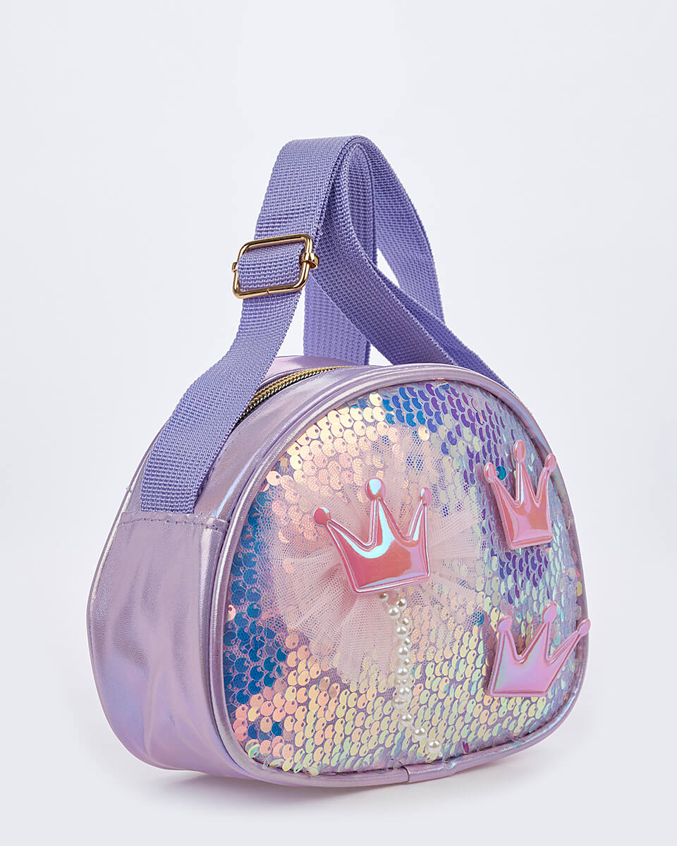 Παιδική Τσάντα Χιαστί Κορώνα & Παγιέτες XK-10011 LILAC