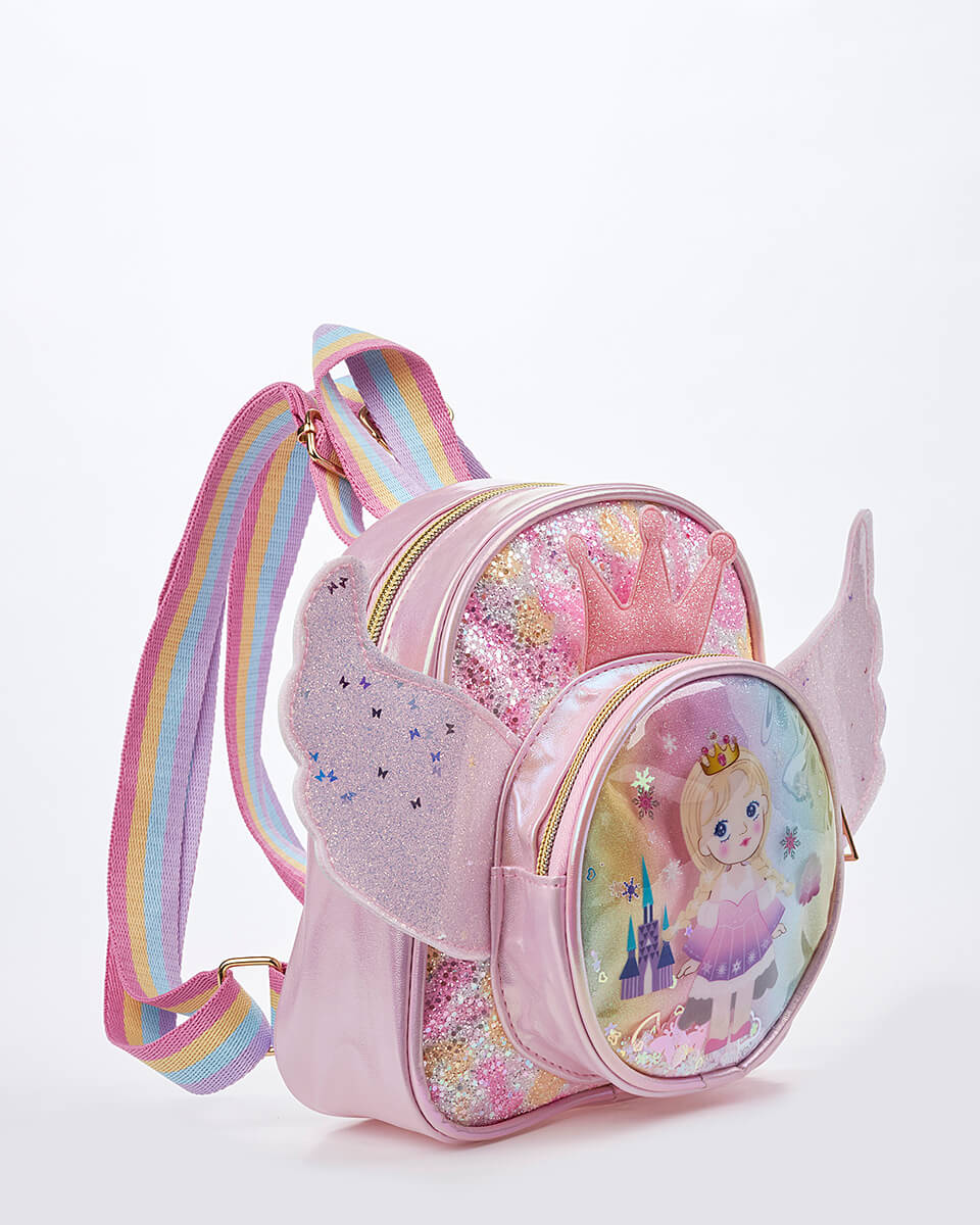 Παιδικό Σακίδιο Πλάτης Πριγκίπισσα με Φτερά & Γκλίτερ XK-9997 PINK