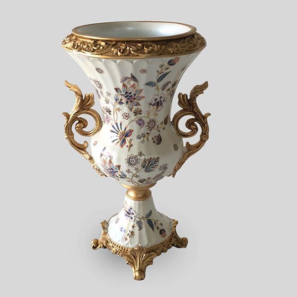 ΒΑΖΟ ΠΟΛΥΡΕΖΙΝ ΛΕΥΚΟ – ΧΡΥΣΟ ΜΕ ΛΟΥΛΟΥΔΙΑ 24x24x46cm