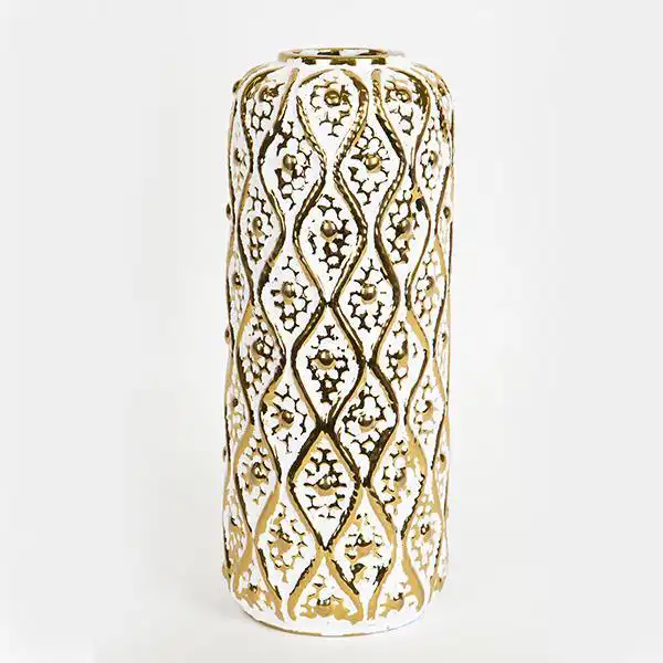 ΒΑΖΟ ΚΕΡΑΜΙΚΟ ΛΕΥΚΟ – ΧΡΥΣΟ 15x15x37cm