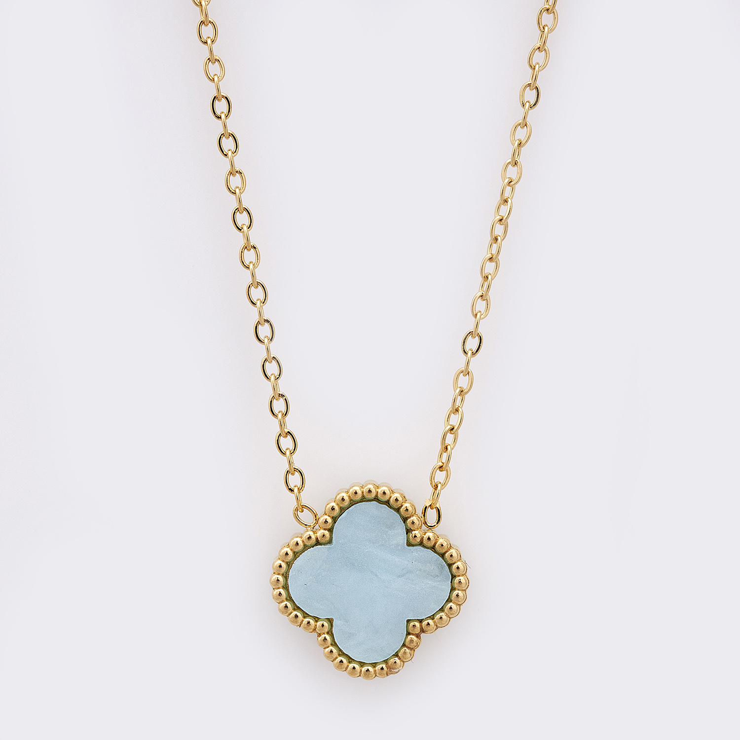 Sequoia Γυναικείο ατσάλινο κολιέ με σχέδιο λουλούδι επιχρυσωμένο με φίλντισι γαλάζιο Sequoia Γυναικείο ατσάλινο κολιέ με σχέδιο λουλούδι επιχρυσωμένο με φίλντισι γαλάζιο