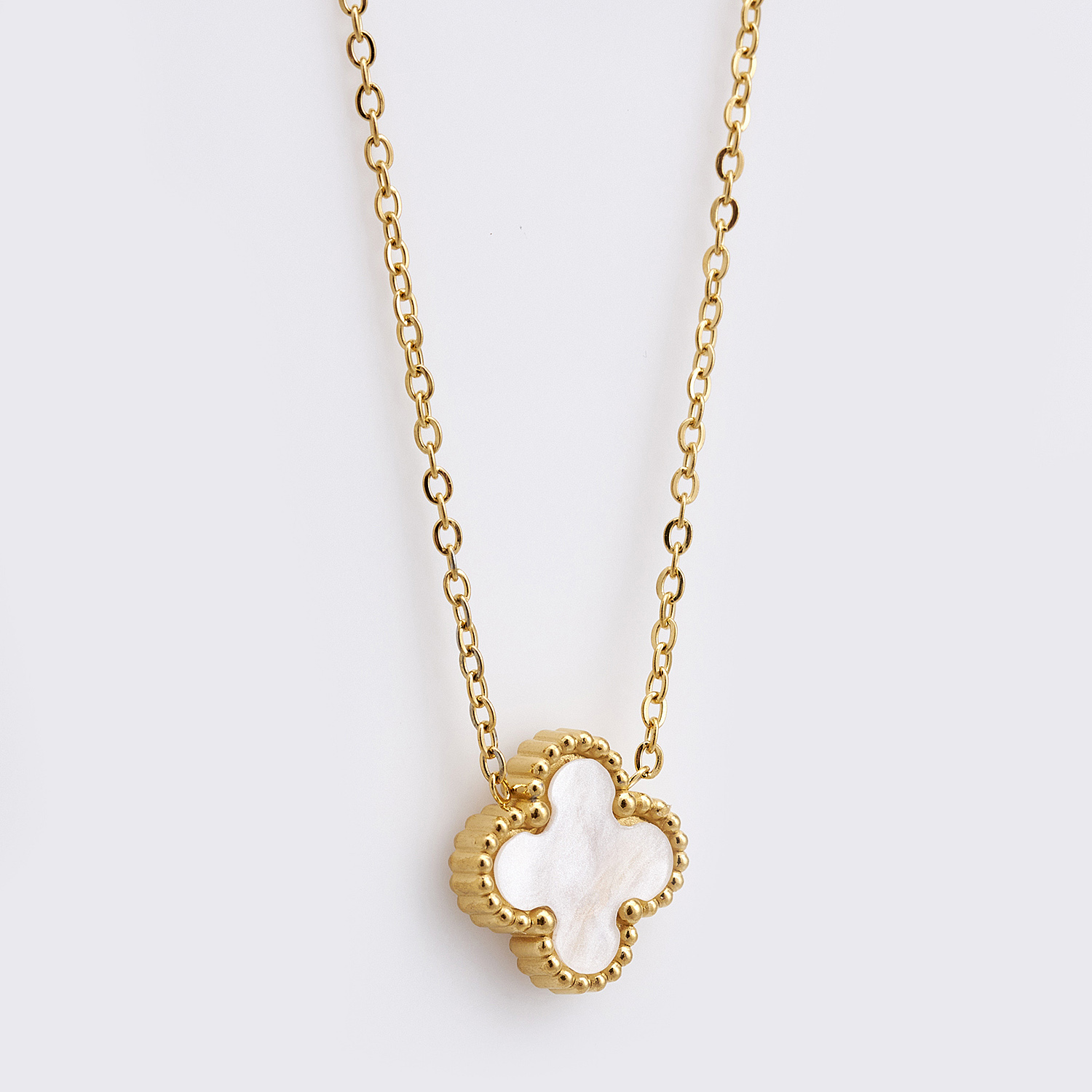 Sequoia Γυναικείο ατσάλινο κολιέ με σχέδιο λουλούδι επιχρυσωμένο με φίλντισι λευκό