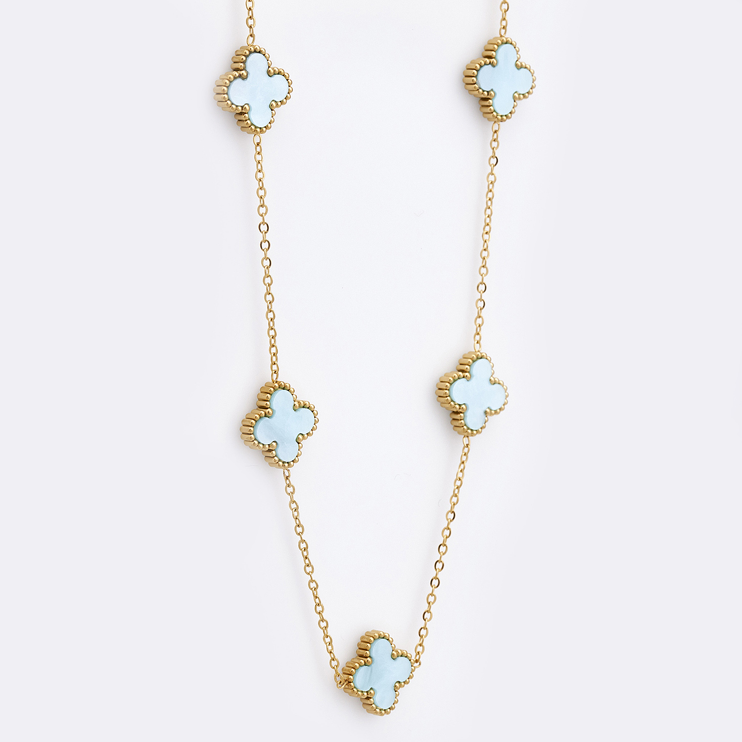 Sequoia Γυναικείο ατσάλινο κολιέ με σχέδιο λουλούδια επιχρυσωμένο με φίλντισι κοραλλί γαλάζιο