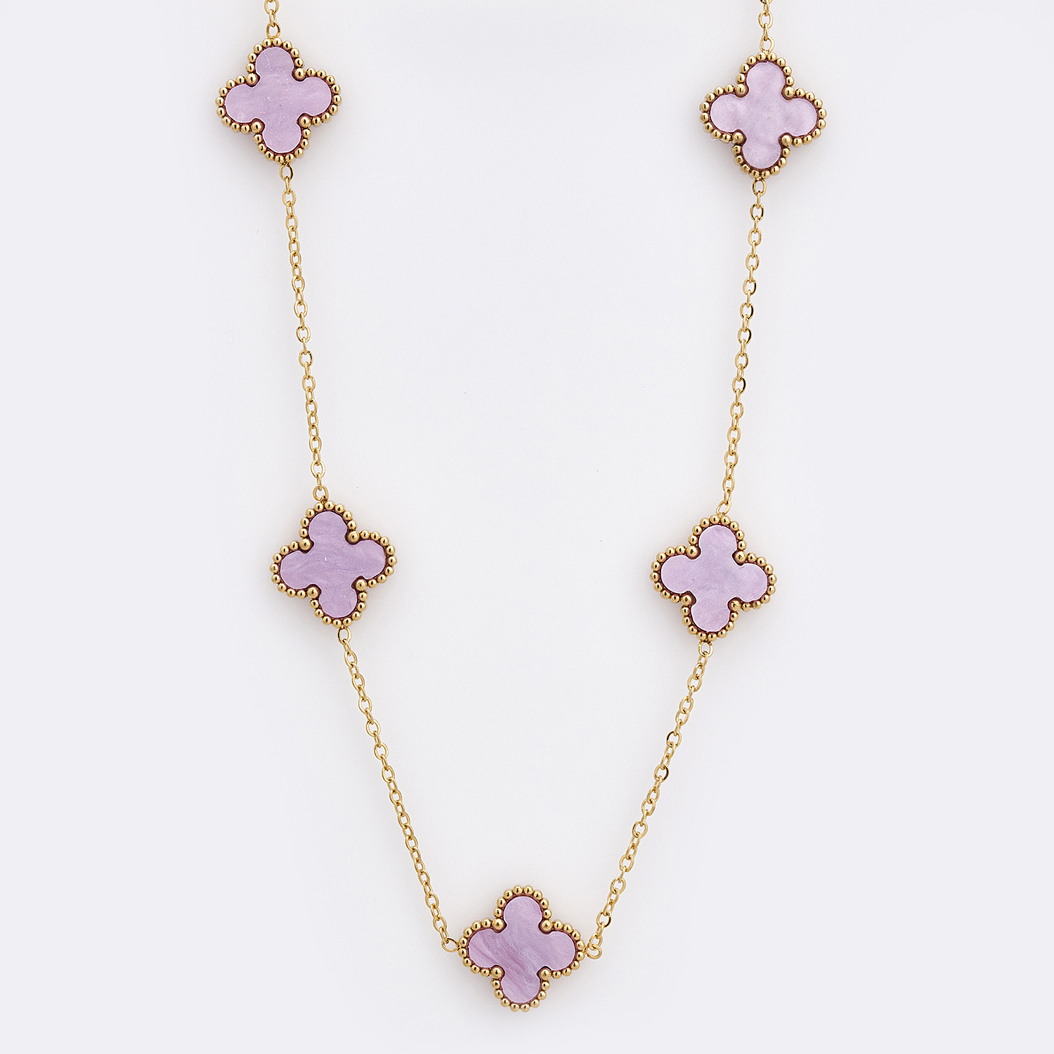 Sequoia Γυναικείο ατσάλινο κολιέ με σχέδιο λουλούδια επιχρυσωμένο με φίλντισι λιλά